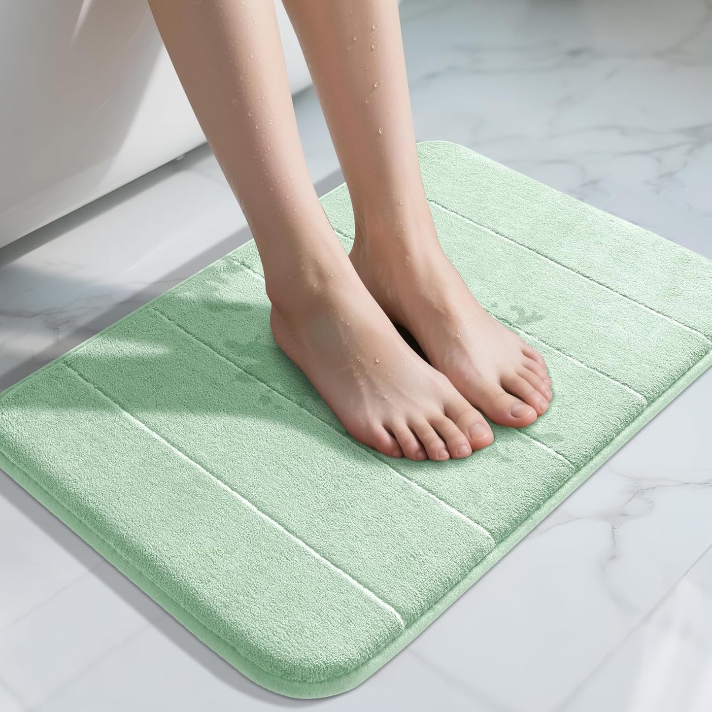 Yimobra Memory Foam Bath Mat, Super Soft Absorbent Bathroom Rug Non Slip 24x17 Inch, Quick Dry, Machine Washable Floor Carpet for Tub Shower, Home Decor Accessories, Pale Green