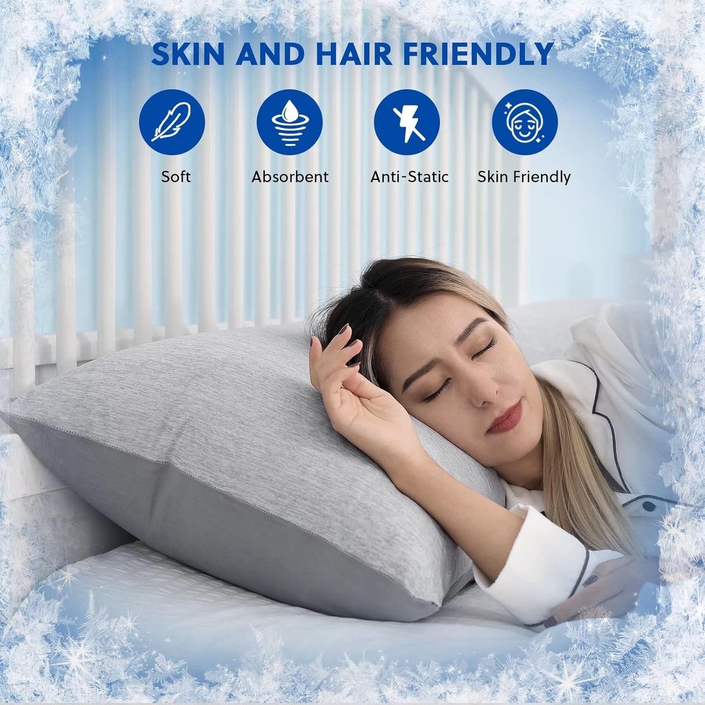 HOMFINE Cooling Pillowcases Standard Size - Double Side Q-Max 0.439 Cooling Fiber for Pillow Protector, Breathable Cold Pillow Cover for Hot Sleeper Night Sweat, Hidden Zipper, 2 Pack (20"x26", Grey)