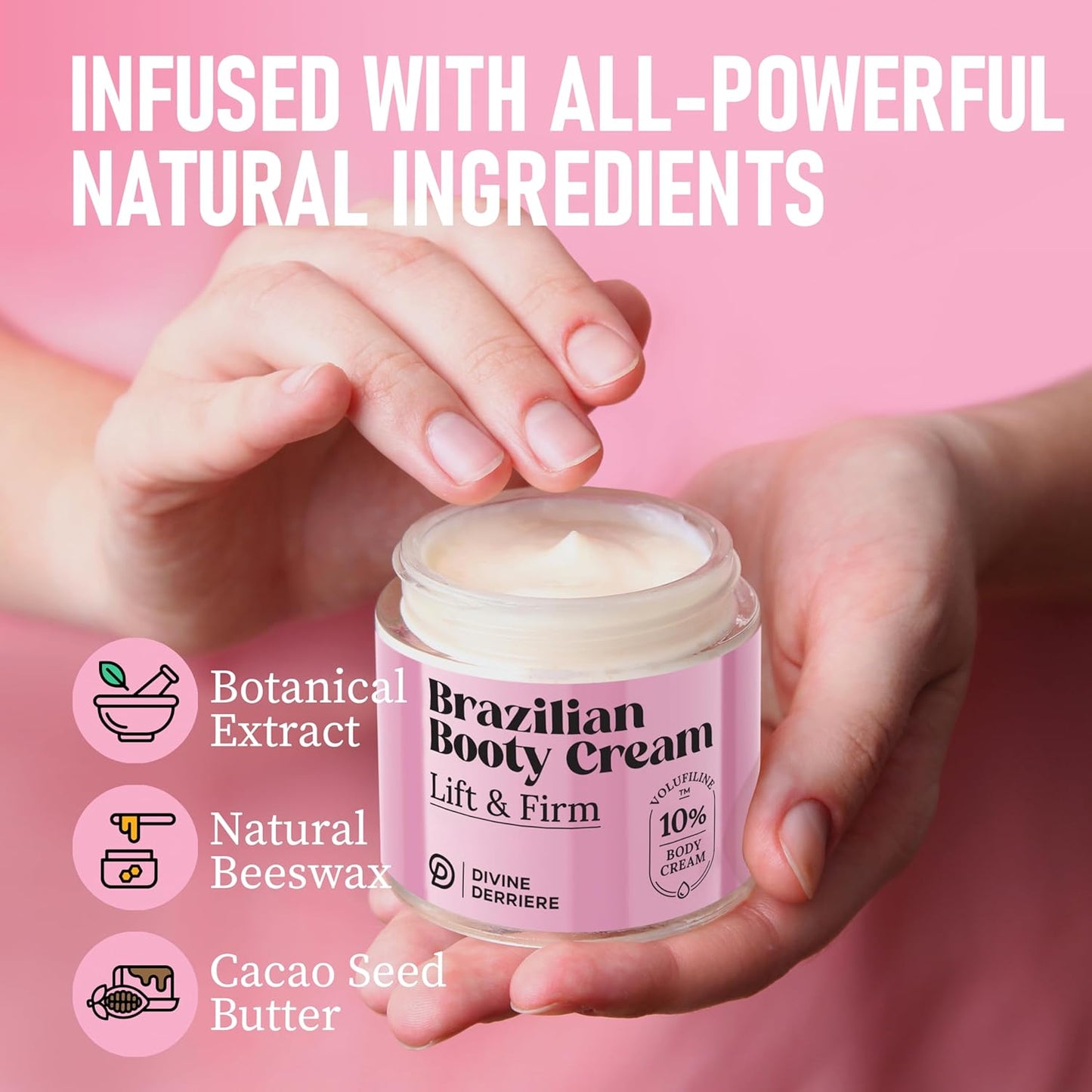 Divine Derriere Brazilian Body Butter Cream, Lift and Firm Body Cream with Volufiline Helps Reduce the Appearance of Cellulite for a Lifted and Firm-looking Derriere, Bum Bum Cream, 50ml