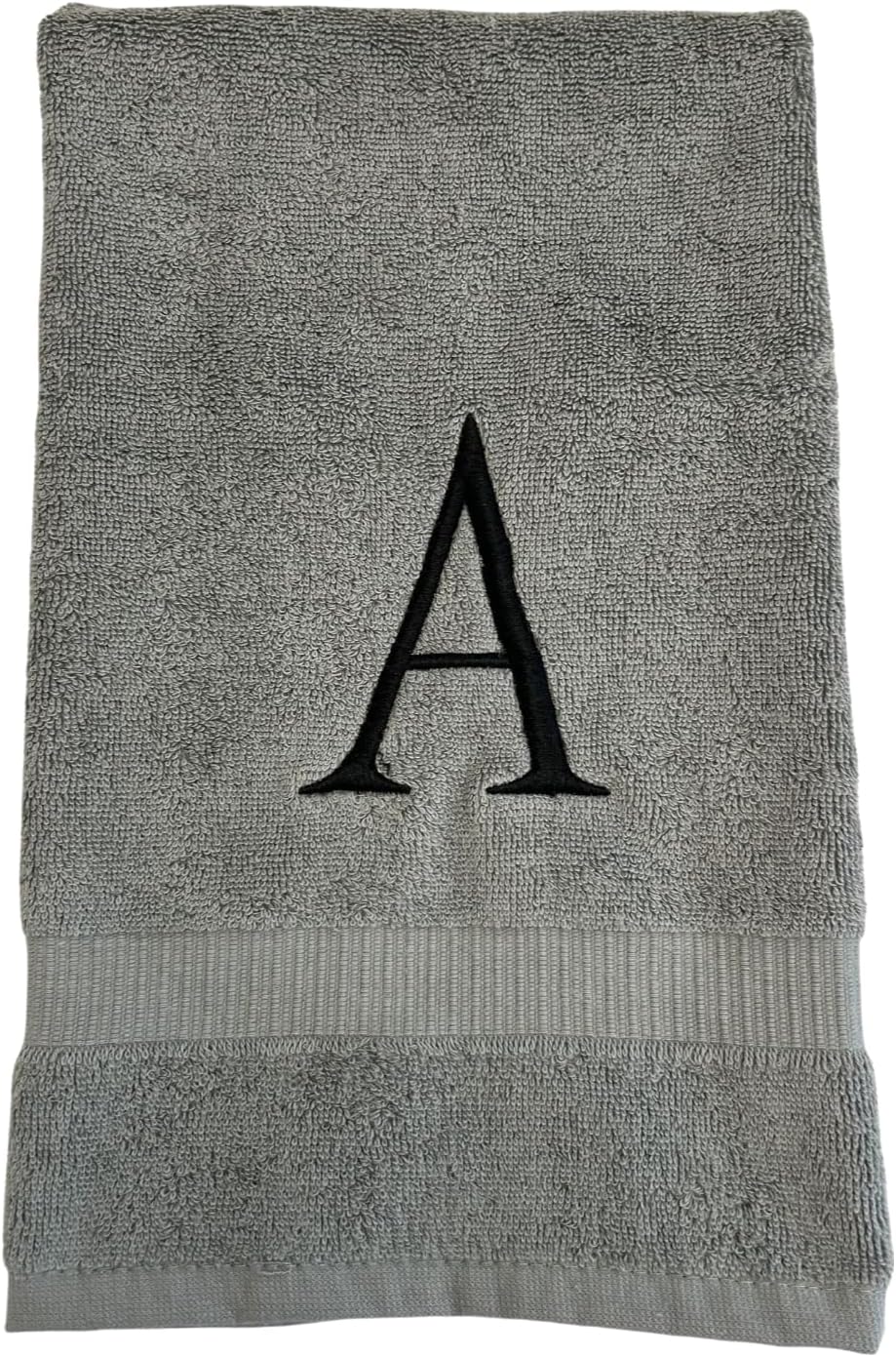 Gray Initial Hand Towel for Bathroom - Monogrammed Luxury Hotel Quality Decorative Embroidered Towel for Powder Room, Spa - GOTS Organic Certified - Set of 2 Black Letter S
