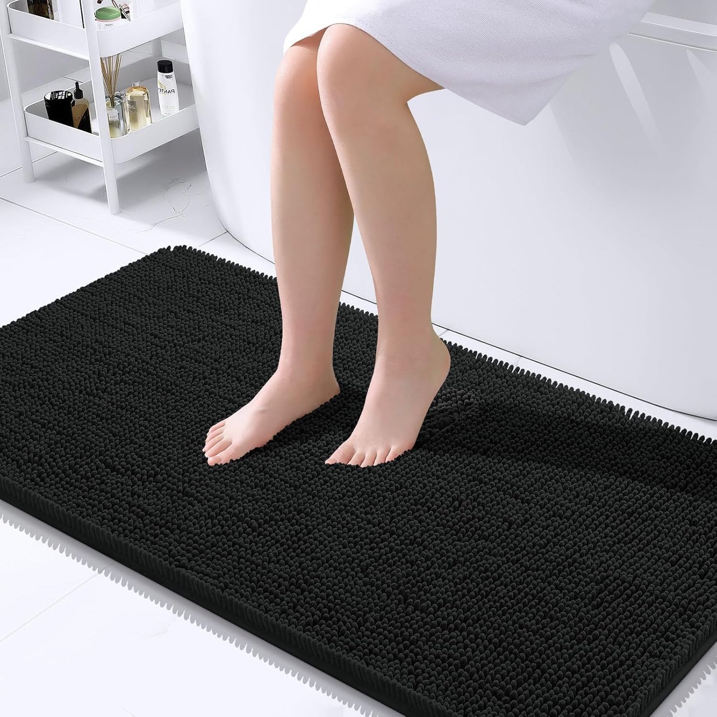 OLANLY Bathroom Rugs 40x24, Extra Soft Absorbent Chenille Bath Rugs, Rubber Backing Quick Dry, Machine Washable Bath Mats for Bathroom Floor, Tub and Shower, Home Decor Accessories, Black