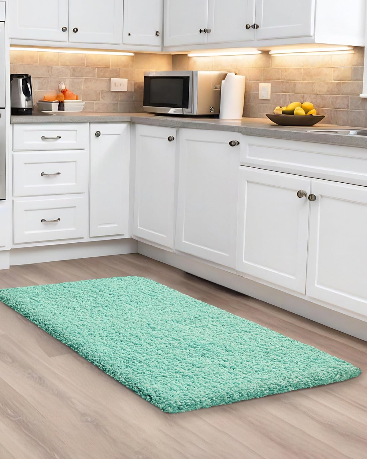 ILANGO Spa Blue Bathroom Rugs 36" × 24" Non Slip & Super Absorbent Extra Thick Soft, Washable Bath Mat for Floor, Microfiber Plush Shaggy Bath Rug with Rubber for Bathtub Shower Room Sink