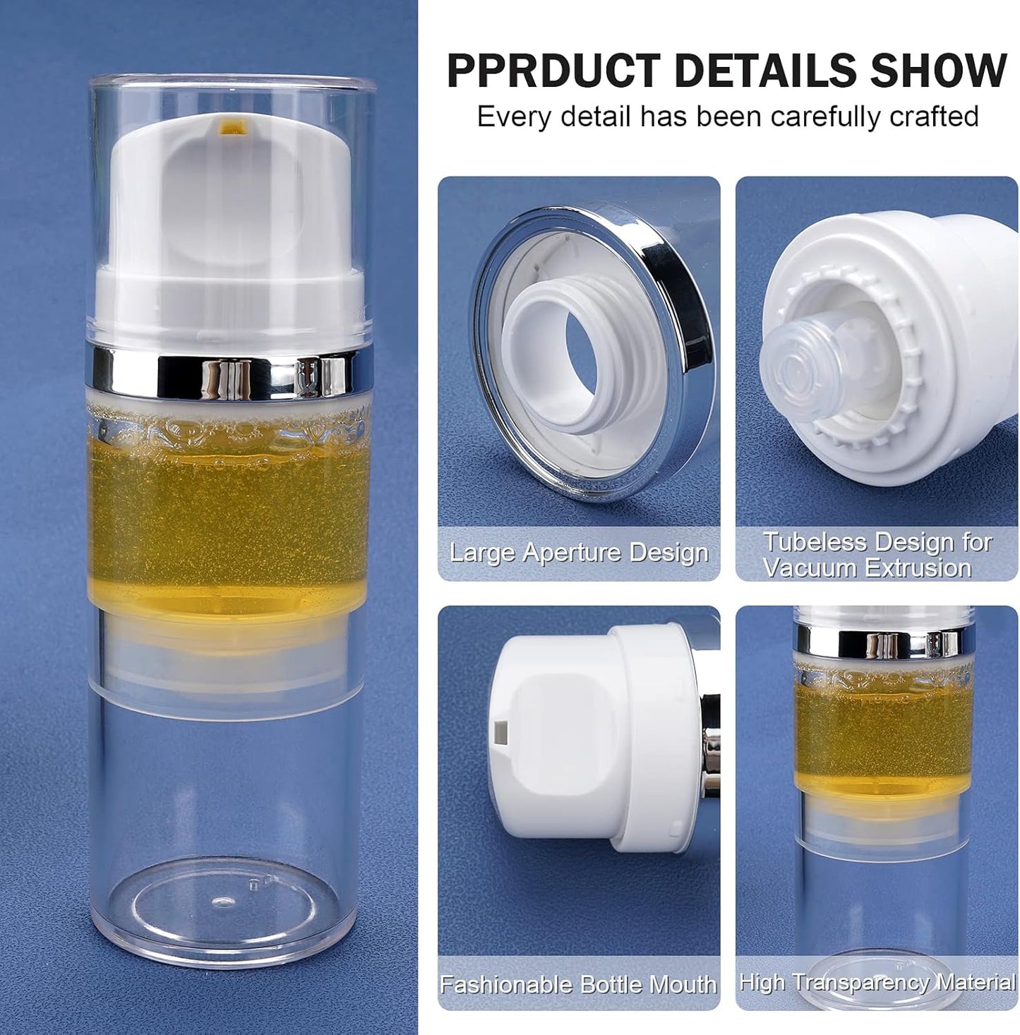 Cosywell Airless Pump Bottles 3.4oz/100ml 6 Pack Dispenser Empty Moisturizer Jars Cosmetic Container Travel Bottles for Shampoo Lotion Cream (Clear)