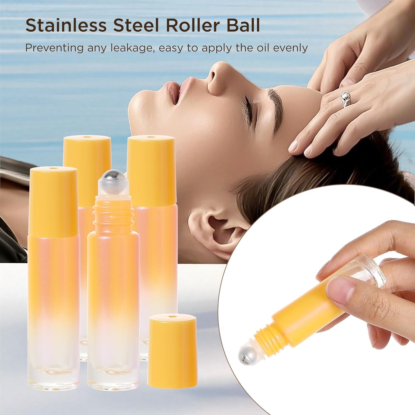 Essential Oil Roller Bottles, 10ml Thick Glass Perfume Roller Bottles with Funnel Opener and Dropper Colored Glass Empty Bottles with Stainless Steel Roller Balls (Orange, 12 Pack)