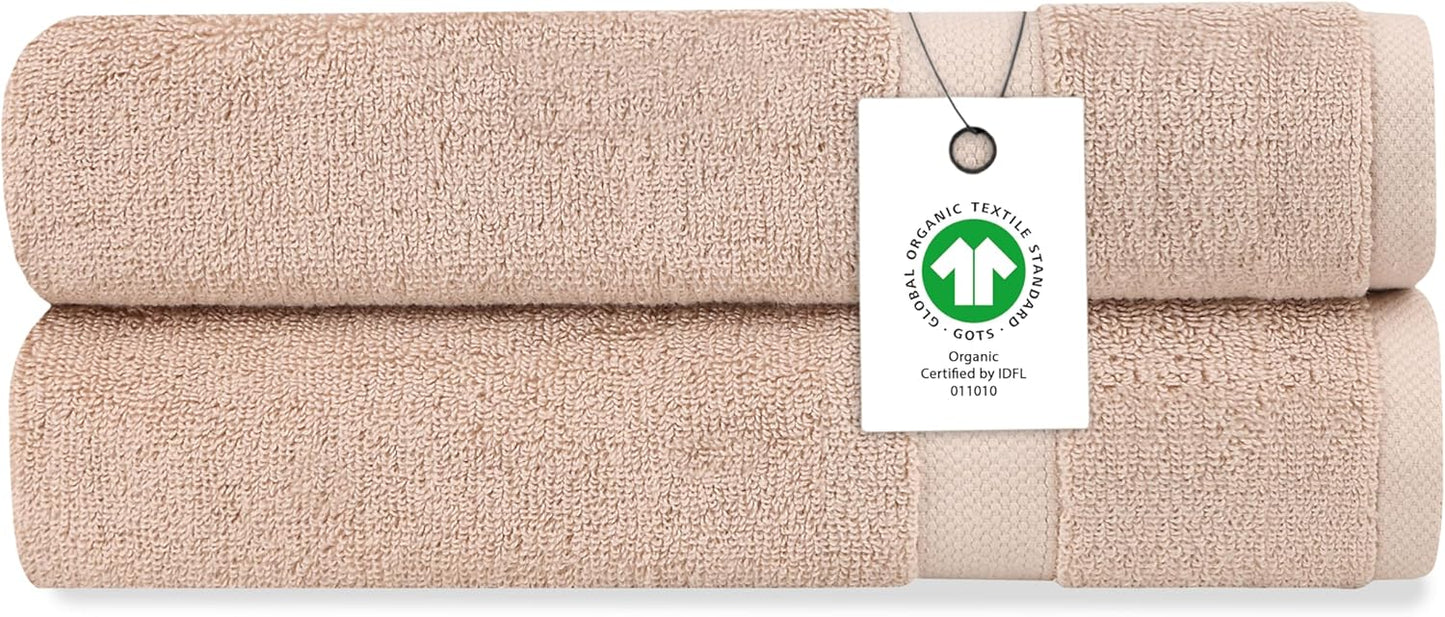Delara Organic Cotton Luxuriously Plush Hand Towel Pack of 2 | GOTS & OEKO-TEX Certified | Premium Hotel Quality Towels | Feather Touch Technology|650 GSM Long Staple|Soft, Quick Dry & Ultra-Absorbent