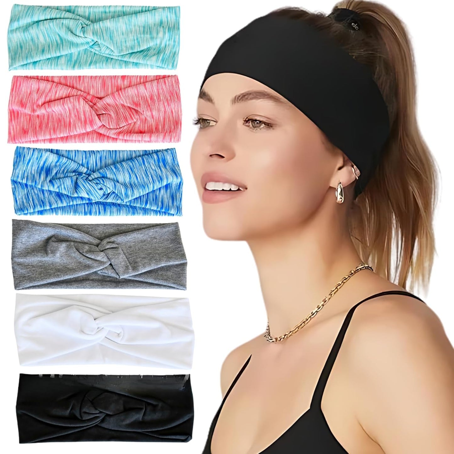 Lotus78, Pack of 6 Wide Headbands for Women Non Slip, Fashionable Sports Hair Bands for Women's Hair, Soft Elastic Stretchy Head Bands, Yoga Workout Headbands for Women Daily Fashion (Element)