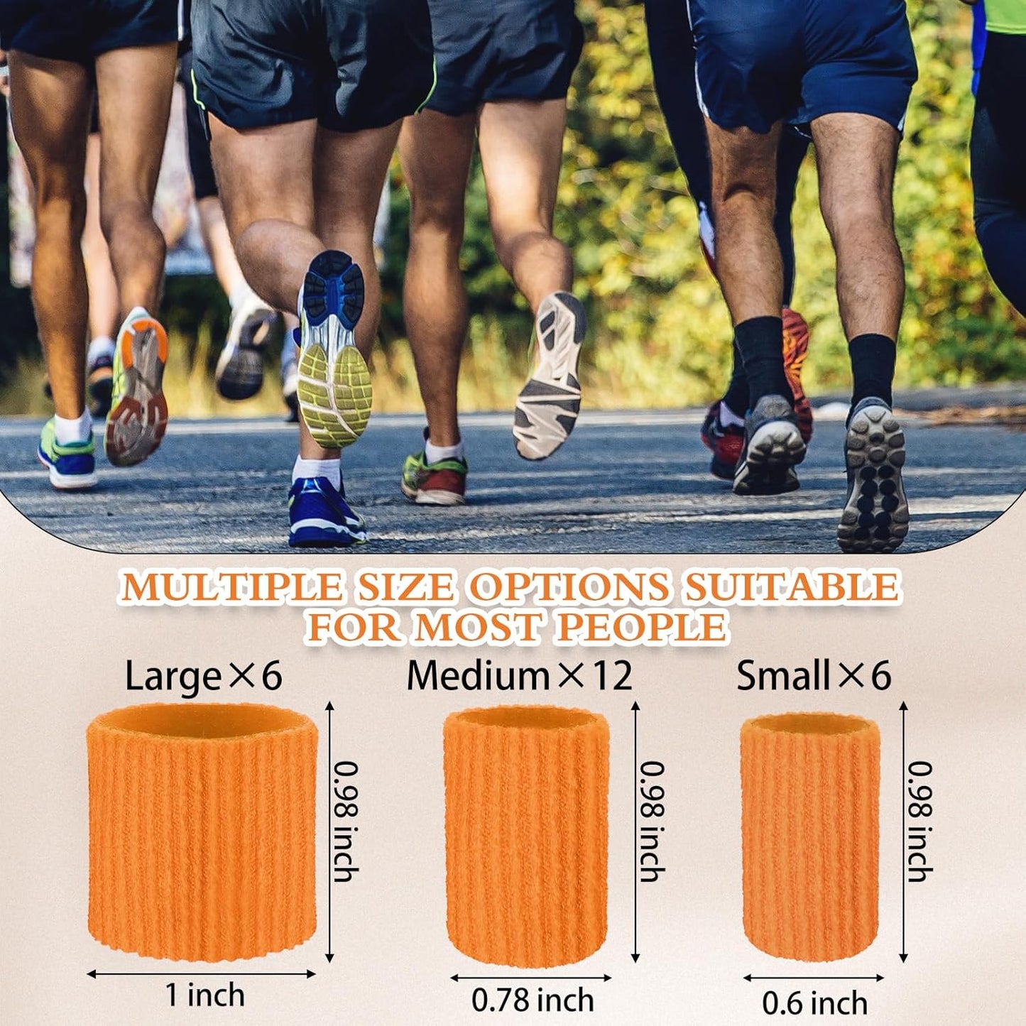 Blulu 24 Pieces Toe Tubes 0.98 Inches Cushion Tube Corn Pads for Toes Sleeves Soft Gel Protectors for Cushions Corns Blisters Calluses 3 Size(Orange,Assorted Sizes)