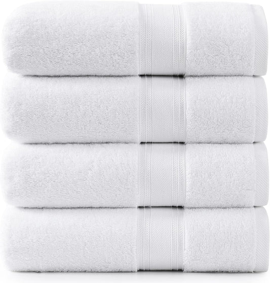LANE LINEN 100% Cotton 4 Pack Bath Towels (28"x54") - Zero Twist, Cotton - Large Towels for Bathroom - Quick Drying, Highly Soft & Absorbent Shower Towel Set - Hotel & Spa Quality - White Towel Set
