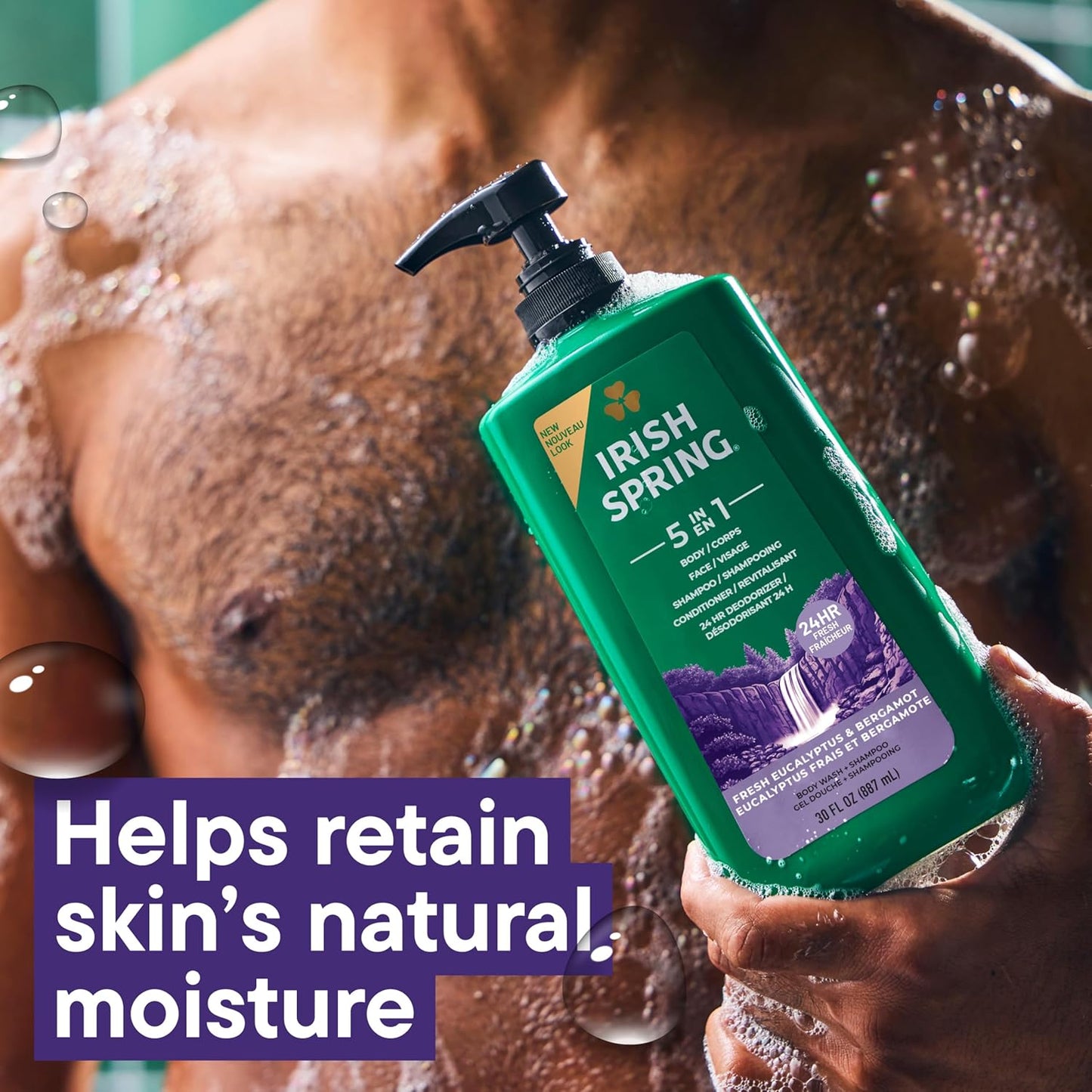 Irish Spring 5 in 1 Body Wash for Men, Men's Body Wash, Smell Fresh and Clean for 24 Hours, Conditions and Cleans Body, Face, and Hair, Made with Biodegradable Ingredients, 30 Oz Pump