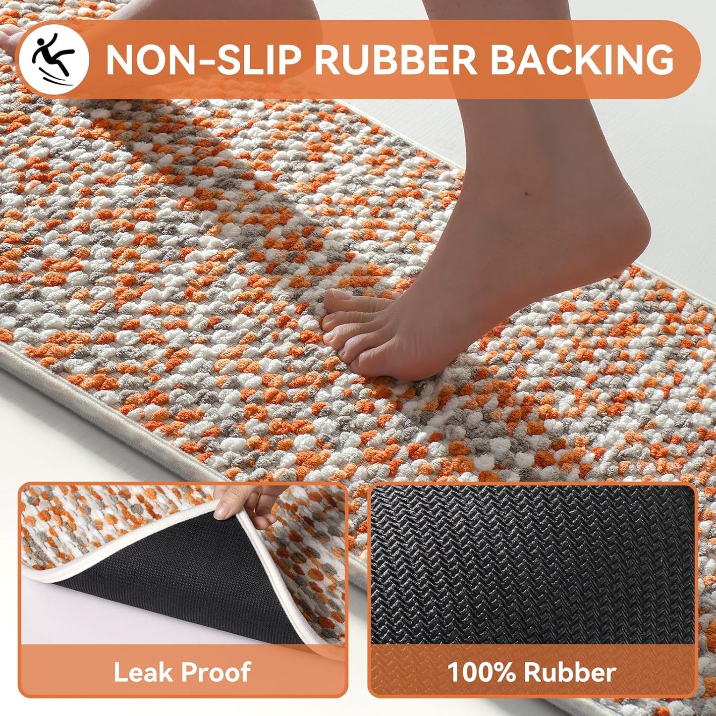 Bathroom Rugs Non Slip, Super Absorbent Quick Dry Bath Mat, Rubber Backing Ultra Thin Fit Under Door Bathroom Floor Shower Mat