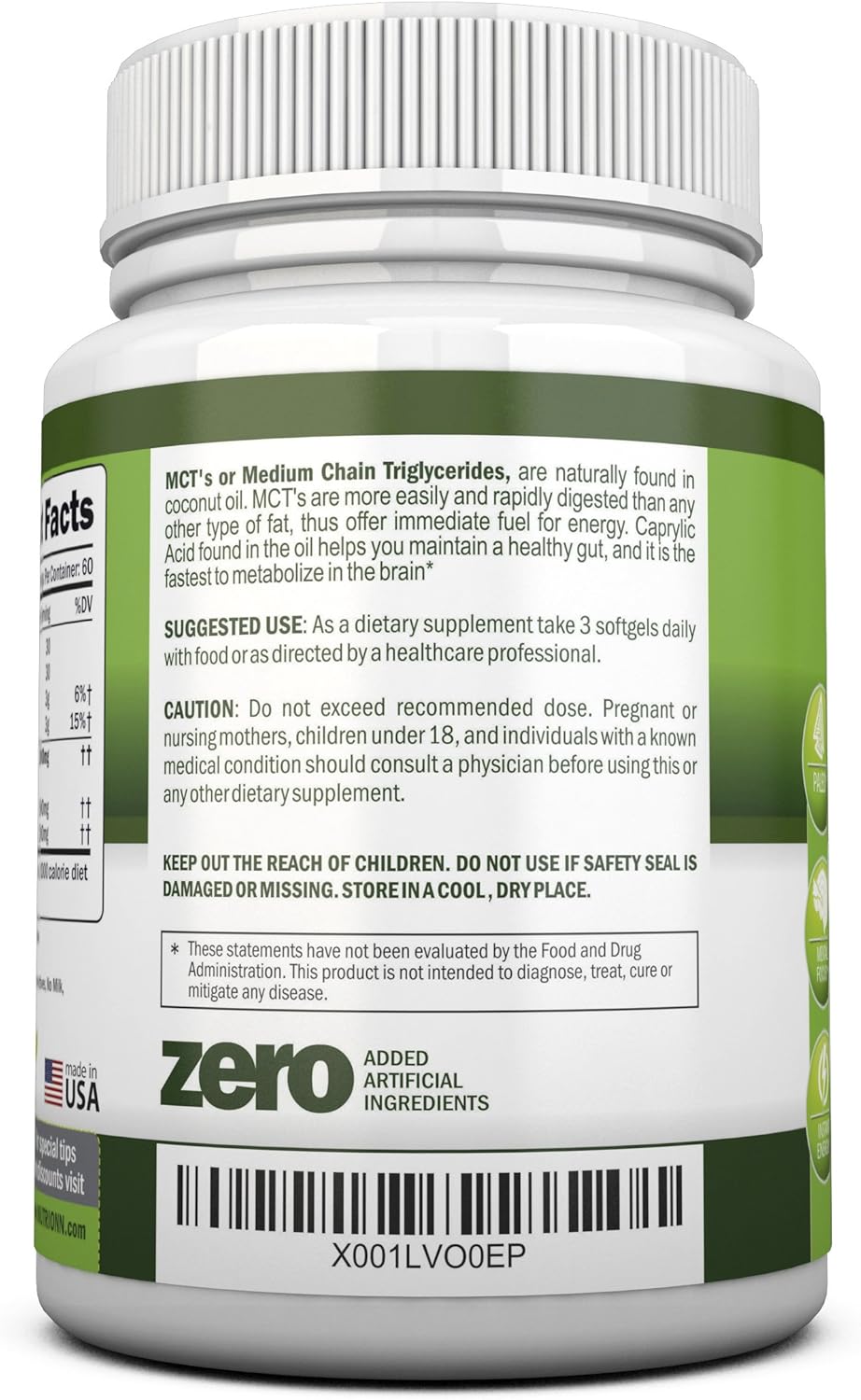 MCT Oil - 3000mg Per Serving - 180 Softgels - Made from 100% Organic Coconuts - Non GMO, Cold Pressed, Paleo Friendly Capsules - Great for Focus & Gut Health