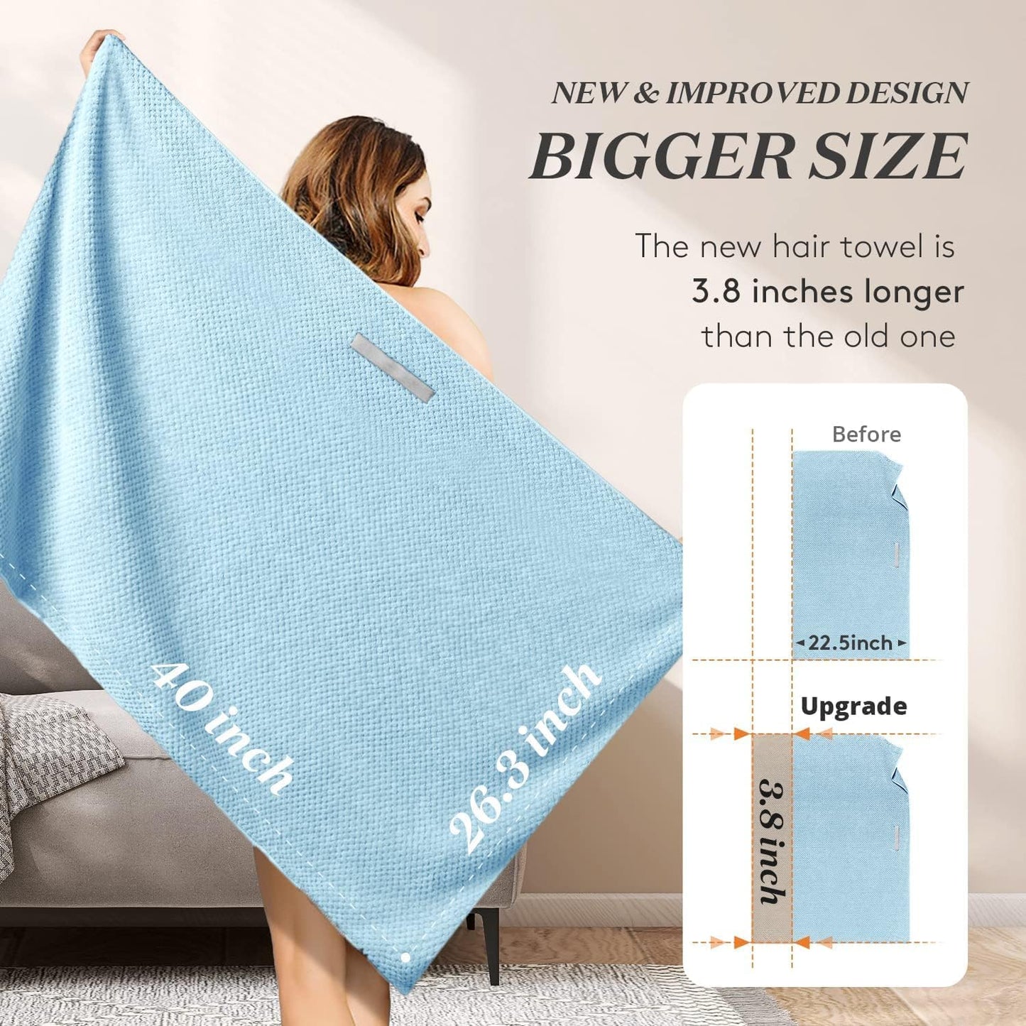 Microfiber Hair Towel Wrap Turban 2 Pack Large | Super Absorbent Quick Dry & Anti-Frizz for Women with Curly Hair | 27.5" x 39.4" Hair Towel Cap