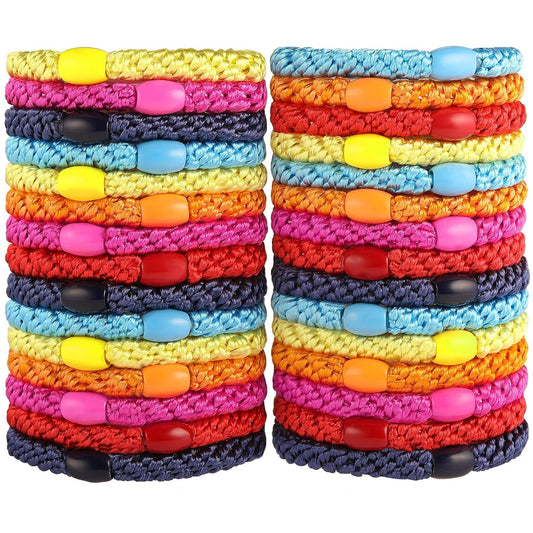 Bracelet Hair Ties for Women Girls, Funtopia 30 Pcs Colorful Elastics Hair Bands Ponytail Holders for Thick Hair, No Metal No Damage Soft Hair Ties with Bead, Bulk Set