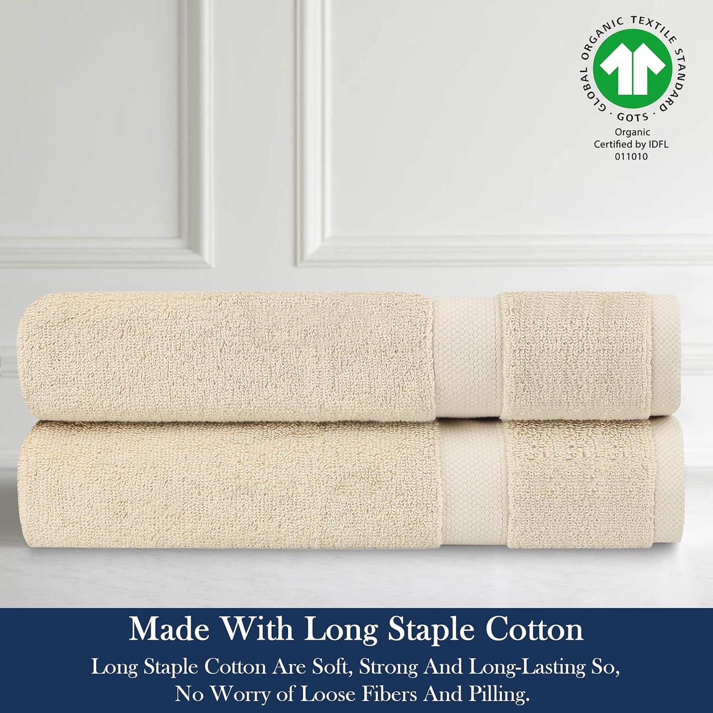 Delara Organic Cotton Luxuriously Plush Hand Towel Pack of 2 | GOTS & OEKO-TEX Certified | Premium Hotel Quality Towels | Feather Touch Technology|650 GSM Long Staple|Soft, Quick Dry & Ultra-Absorbent