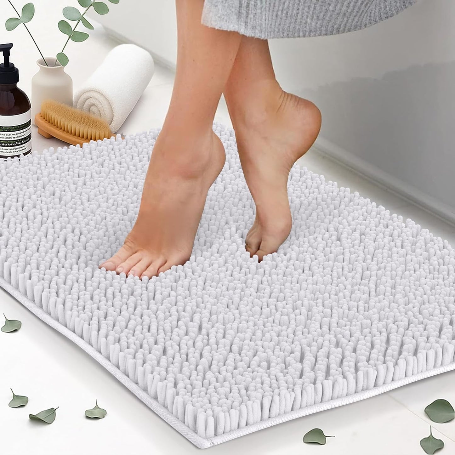 Chenille Bath Mats, Plush Absorbent Bath Mats Quick Dry, Soft & Machine Washable, Non Slip Carpet For Bathroom, Thick Bathroom Rugs, Shower Restroom Rug Mat, Alfombras De Baño, Bathrugs Matts, 22"x14"