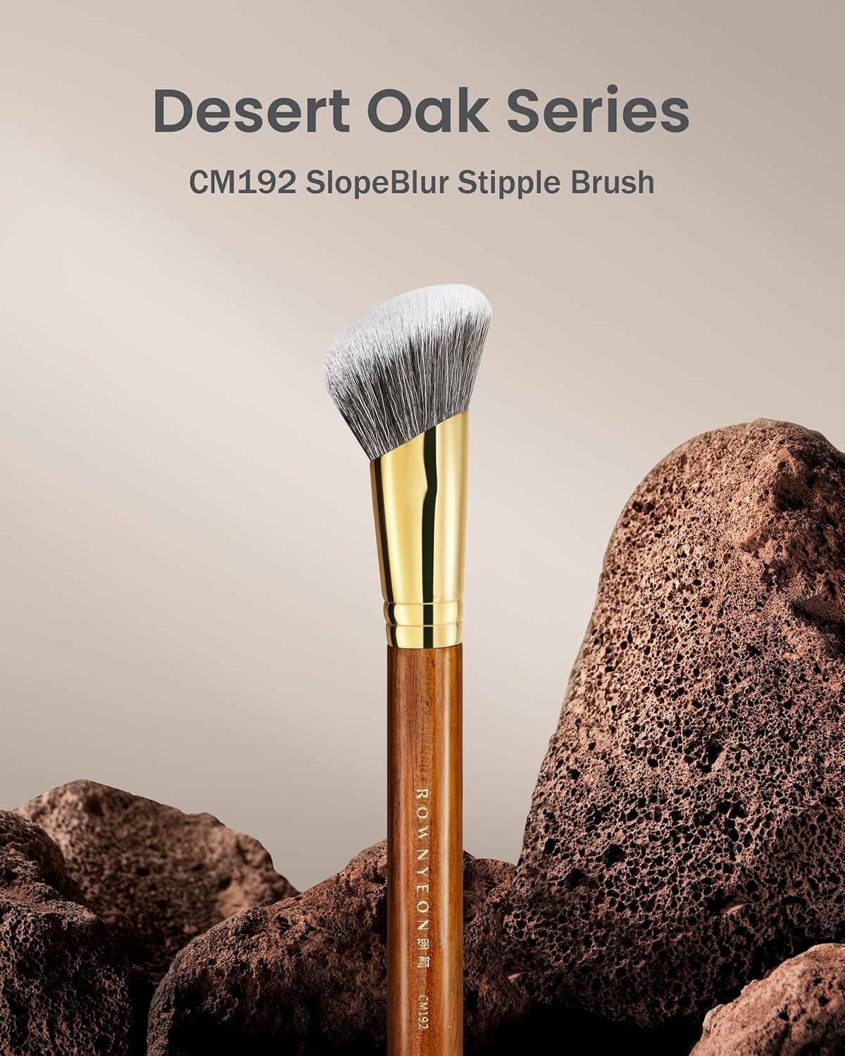 Desert Oak Series SlopeBlur Stipple Brush - Angled Nylon Bristles for Seamless Cream/Liquid/Powder Blending, Contour & Blush Application, Bubinga Handle (CM 192)