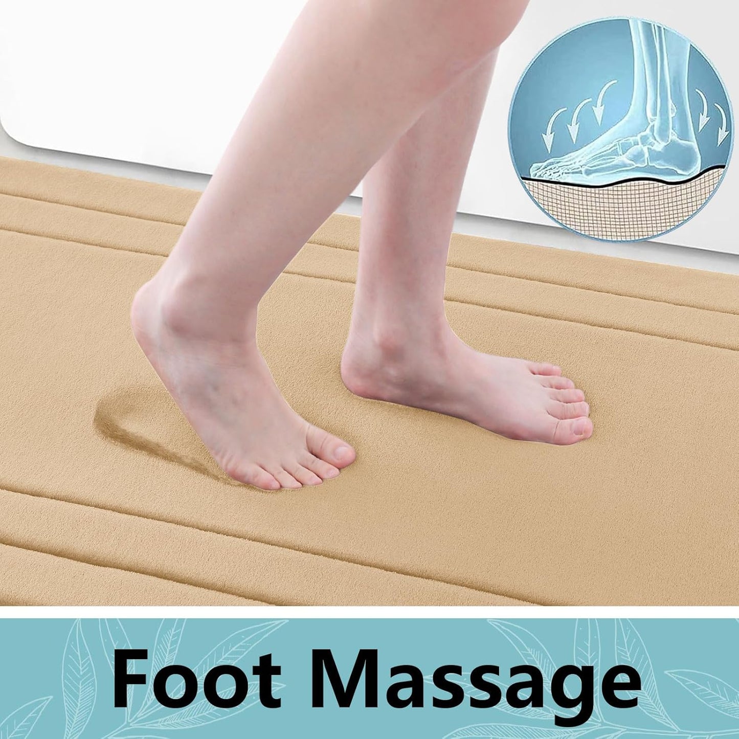 Arotive Memory Foam Bathroom Rug Mat 47x17, Ultra Soft and Absorbent Bath Mat, Machine Wash Dry, Comfortable Bath Rug Carpet for Bathroom Floor, Tub and Shower, Beige