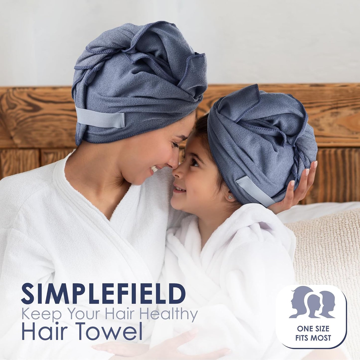 Large Microfiber Hair Towel Wrap for Women (27x40 Inches). Anti Frizz Rectangle Drying Towel with Elastic Band for Long, Curly, and Thick Hair. Includes Reusable Carry Bag (Bright White)