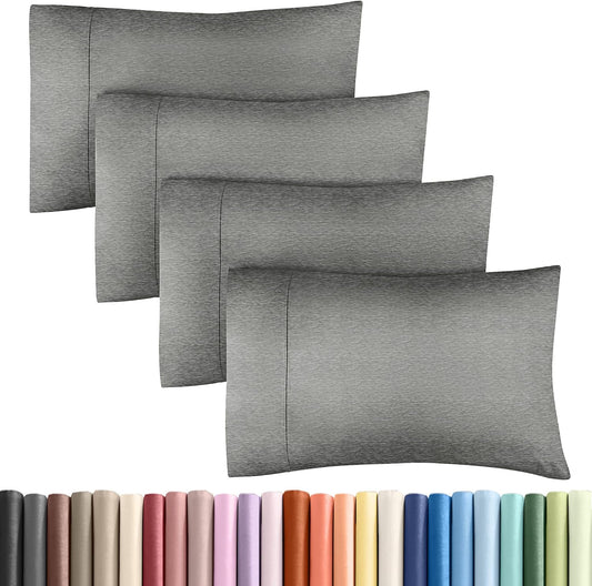 King Pillow Cases Set of 4 - Ultra Soft Hotel Quality Pillowcase Covers - Comfy, Cozy & Wrinkle Free - Shrinkage and Fade Resistant - Machine Washable Pillow Protectors - 4 Piece Set - Heathered Grey