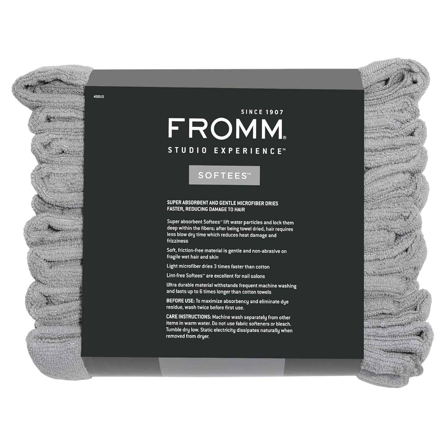 Fromm Softees Microfiber Salon Hair Towels for Hairstylists, Barbers, Spa, Gym in Grey, 16" by 29", 10 count Perfect Hair Care Towel for Drying Curly, Long, Wavy Hair