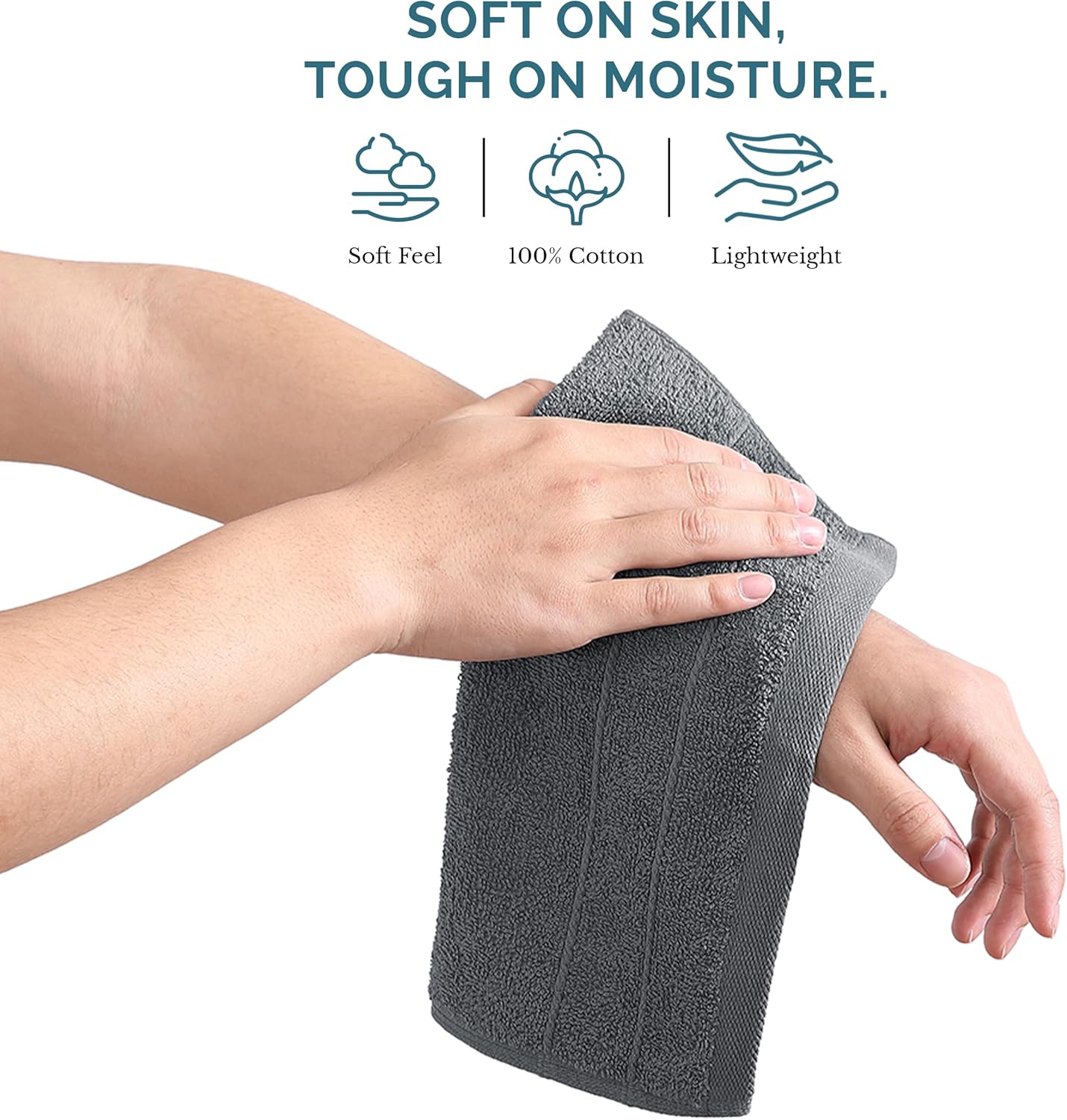 Casa Platino Wash Cloths Set of 6 - Spa & Salon Quality - 100% Ring Spun Cotton Face Towels - Soft & Ultra Absorbent Washcloths for Body, Beauty, Home, Gym - Fingertip Towels - 13"x13", Cool Grey