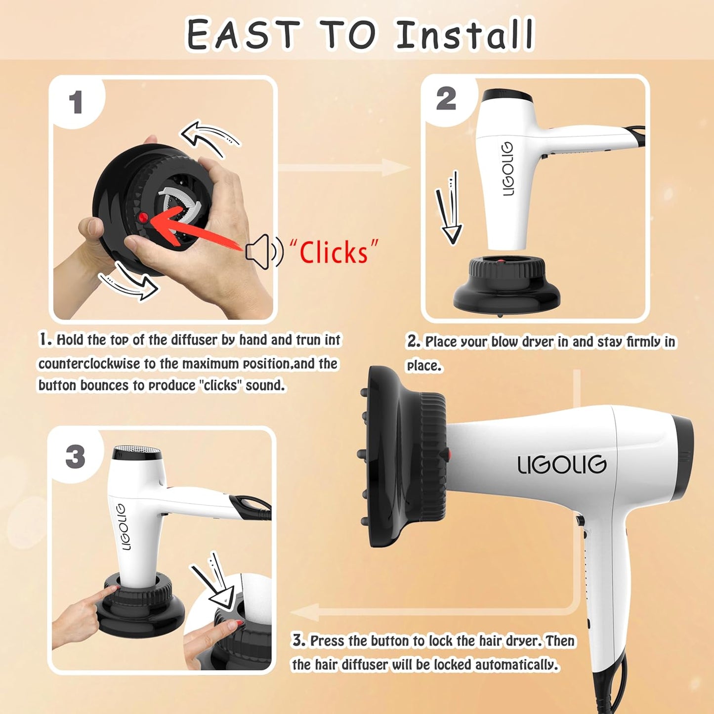 Universal Portable Blow Dryer Diffuser for Curly and Natural Wavy Hair, Hair Dryer Diffuser for Curly and Natural Wavy Hair (Black&Purple)