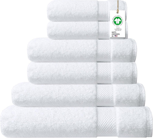 Delara 100% Organic Cotton Towels 650 GSM Plush Feather Touch Quick Dry Towel, 6-Piece Towel Set GOTS Certified, Oeko-Tex Green Certified, 1 Bath Towel, 1 Bath Sheet, 2 Hand Towels & 2 Wash Cloths