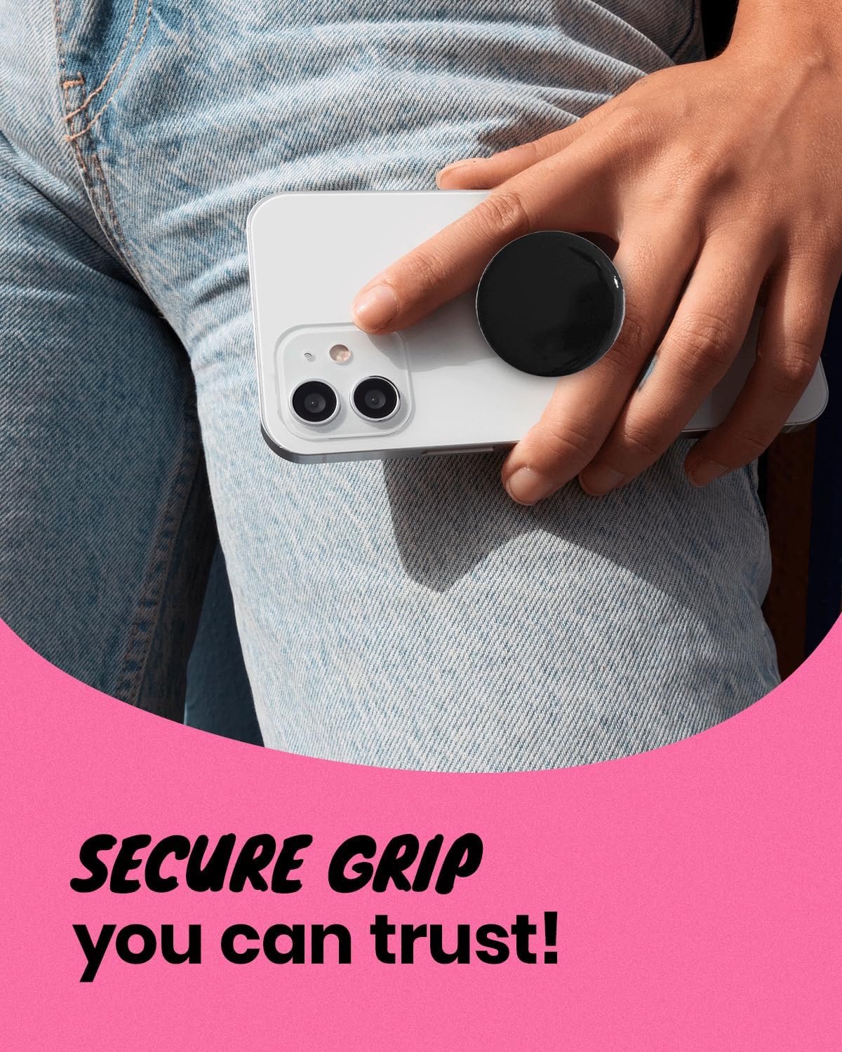 OnTheGrip Cute Solid Macaron Color Round Shape Collapsible Mobile Phone Grip Stand Holder for Smartphone Tablet Cell Phone Accessory (Black)