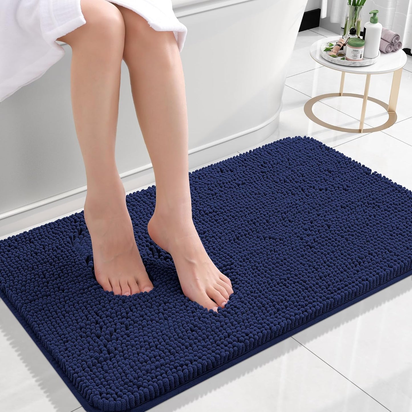 OLANLY Bathroom Rugs 24x16, Extra Soft Absorbent Chenille Bath Rugs, Rubber Backing Quick Dry, Machine Washable Bath Mats for Bathroom Floor, Tub and Shower, Home Decor Accessories, Twilight Sapphire