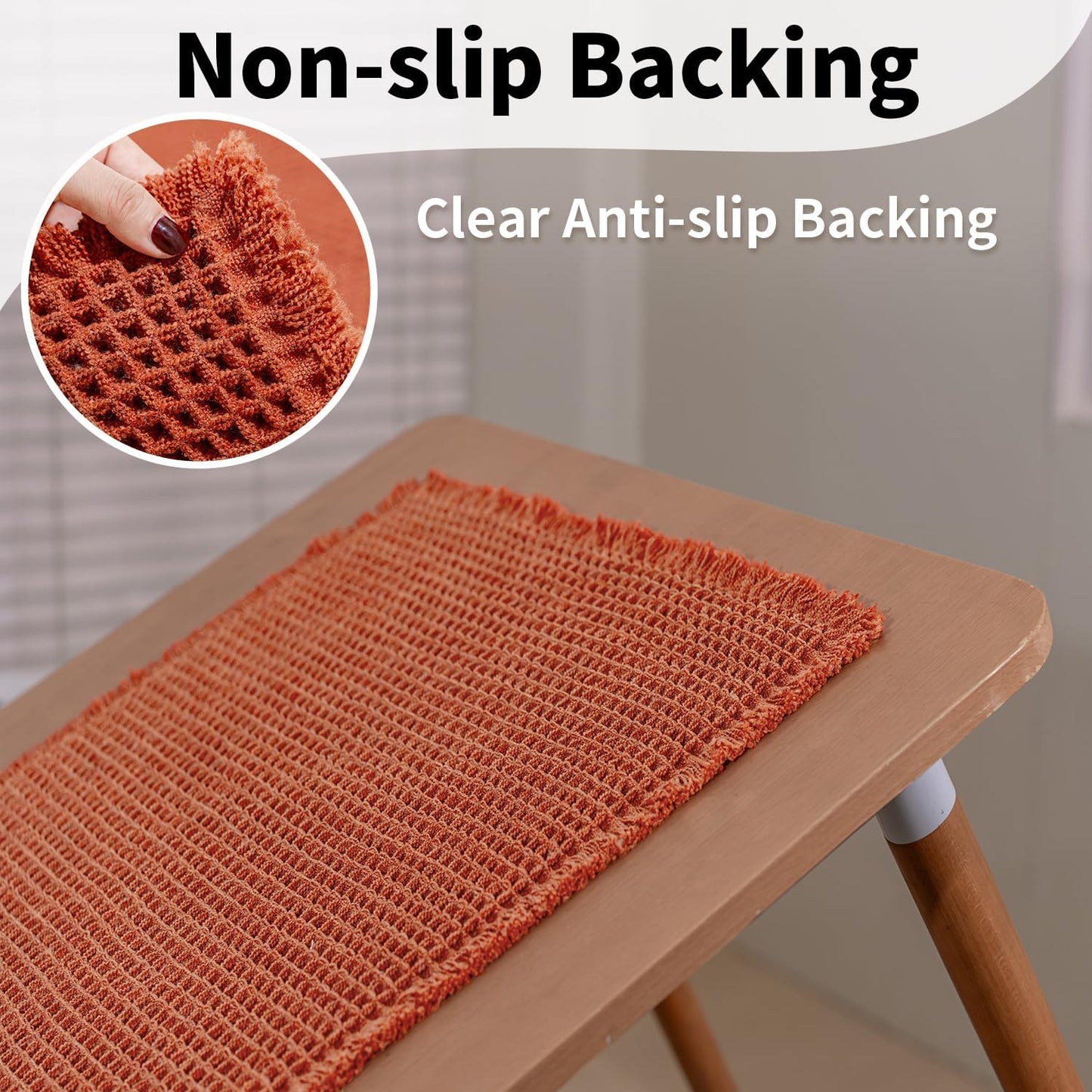 Waffle Bath Mat - Boho Bathroom Rugs Non Slip Washable, Super Absorbent & Quick Dry, Soft Bath Mat Farmhouse Bathroom Decor, 24'' x 48'', Dirty Orange