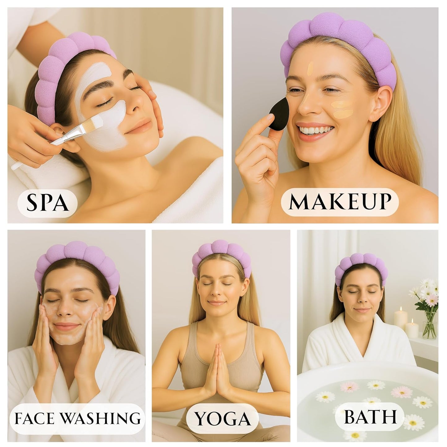 Skincare Headband - Hair band for Washing Face & Makeup Headband for Women - Terry Cloth Hairband for Spa & Skincare Routines - Perfect for Face Wash & Makeup Application (Pastel Purple)