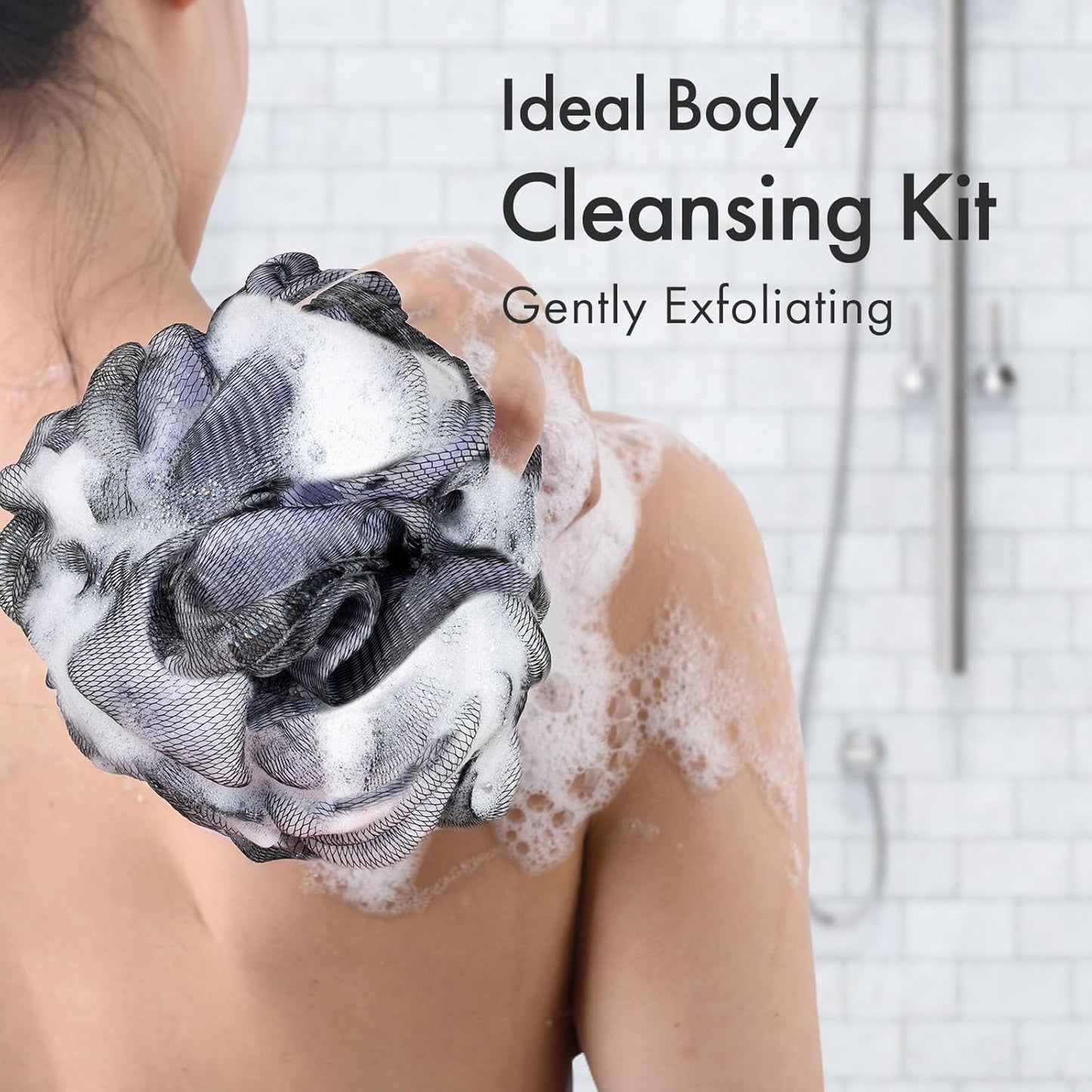 AmazerBath Charcoal Loofah Sponge, Large Shower Loofah 75g/PCS - Body Scrubber Loofa Set of 4 - Charcoal Blue, Green, Purple & Red, Bath Sponge for Men and Women