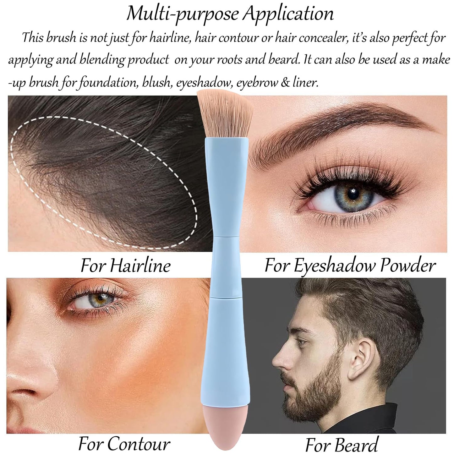 Dual-Ended Hairline Powder Brush Concealer Brush Precision Makeup Brush Set with Sponge Tip for Seamless Blending Hair Touch Up And Contouring Blending (Four Ended Brush)