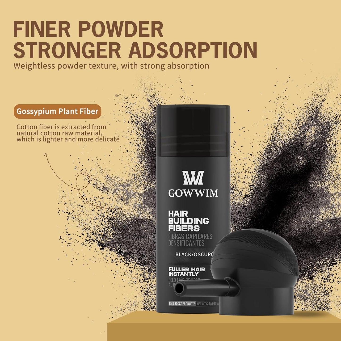 gowwim Hair Thickening Fibers 2-in-1 Kit Keratin Building Fibers, Spray Applicator & Hold Spray - Instantly Volumize Sparse Areas (Light brown)