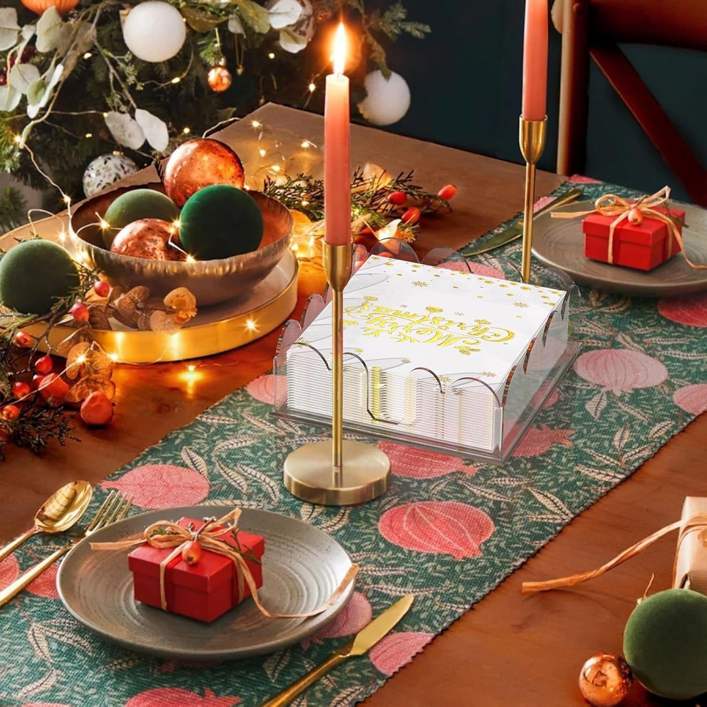 Napkin Holder fo Table, Acrylic Napkin Paper Towel Holder for Kitchen, Clear Acrylic Guest Towel Holder Tray for Bathroom, Cocktail Napkin Holder for Dinner (Scalloped Clear 7'' Square)