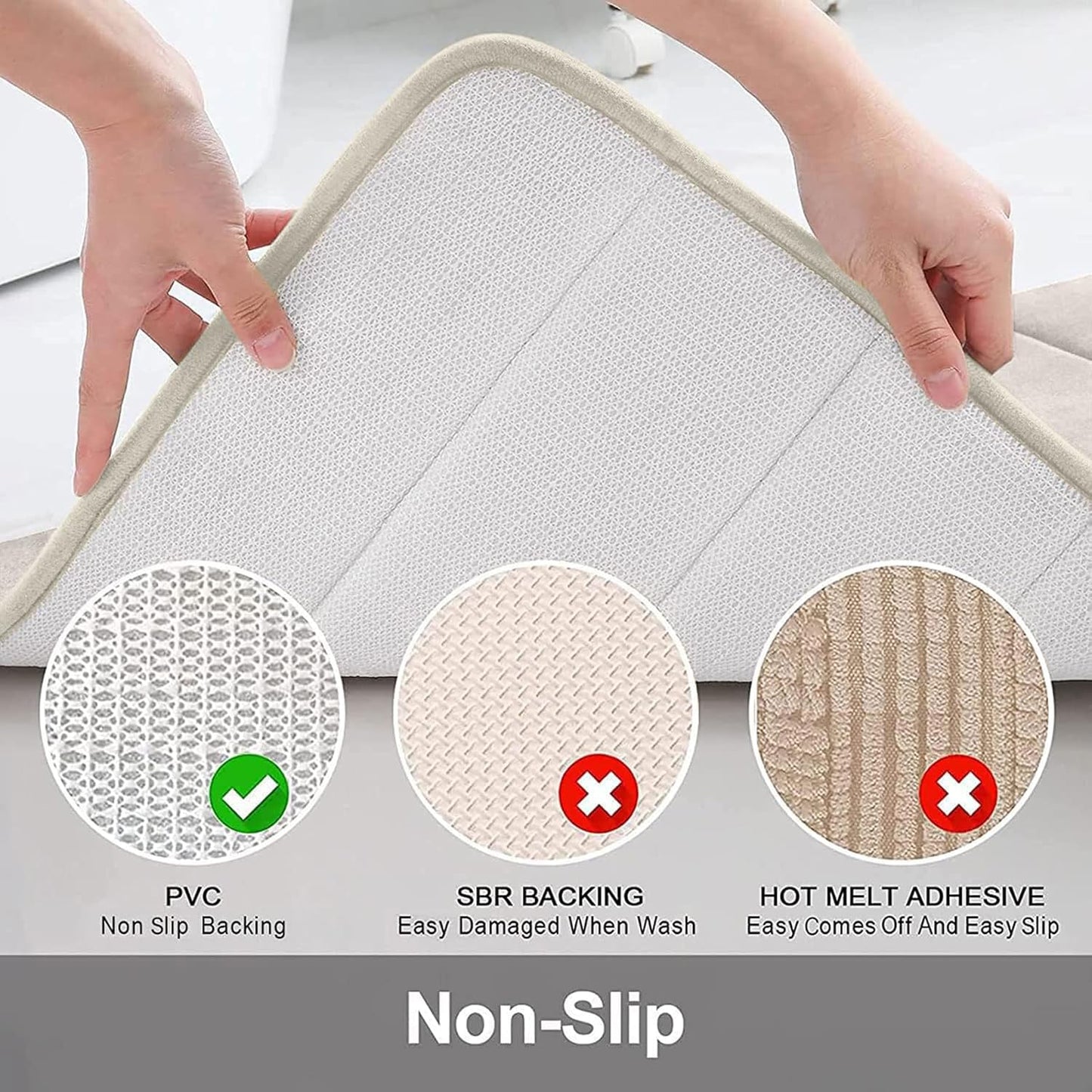 Buganda Memory Foam Bath Mat, 40" x 24", Ultra Soft and Non-Slip Bathroom Rugs, Water Absorbent and Machine Washable Bath Rug Runner for Bathroom, Shower, and Tub, Cream