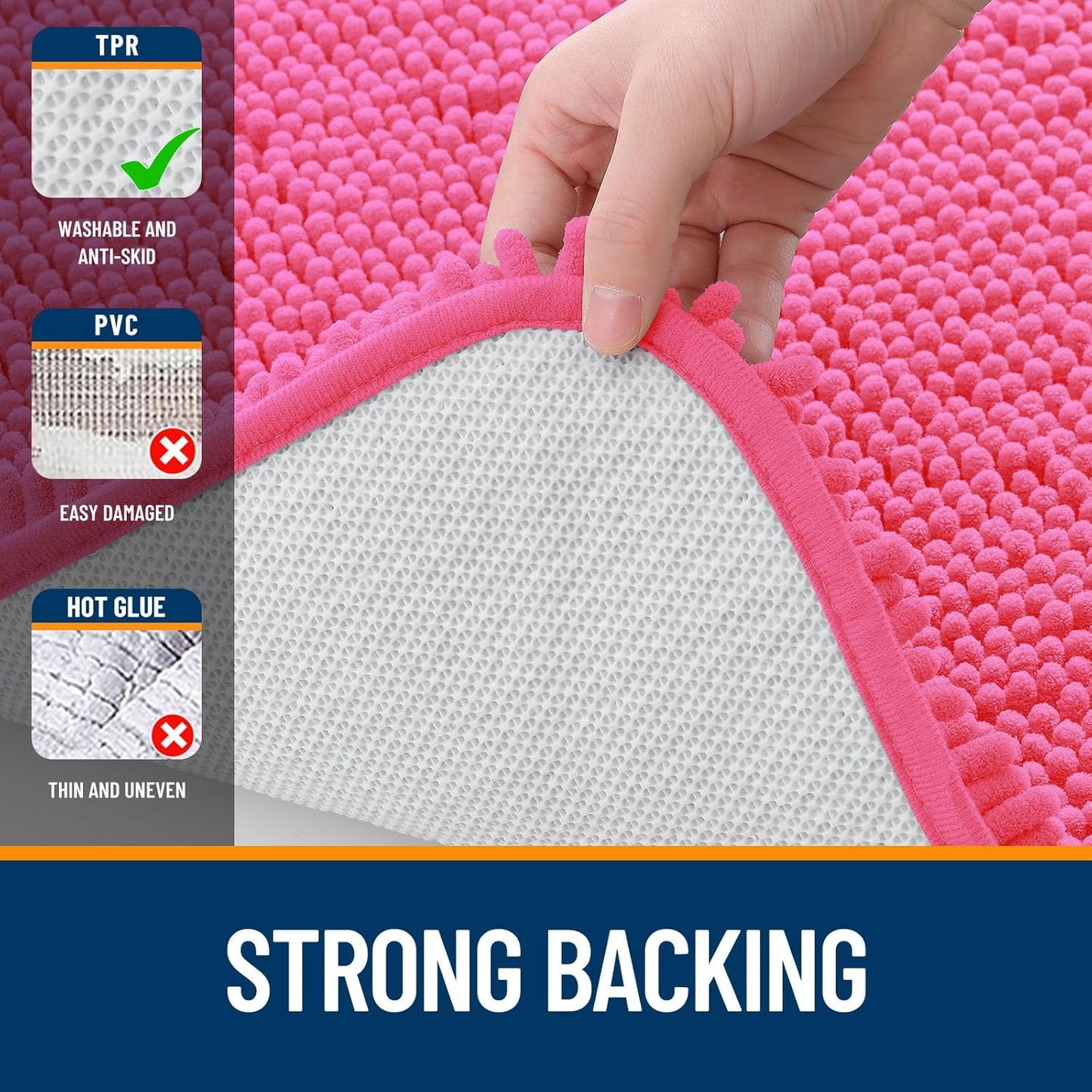 OLANLY Bathroom Rugs 59x20, Extra Soft Absorbent Chenille Bath Rugs, Rubber Backing Quick Dry, Machine Washable Bath Mats for Bathroom Floor, Tub and Shower, Home Decor Accessories, Hot Pink