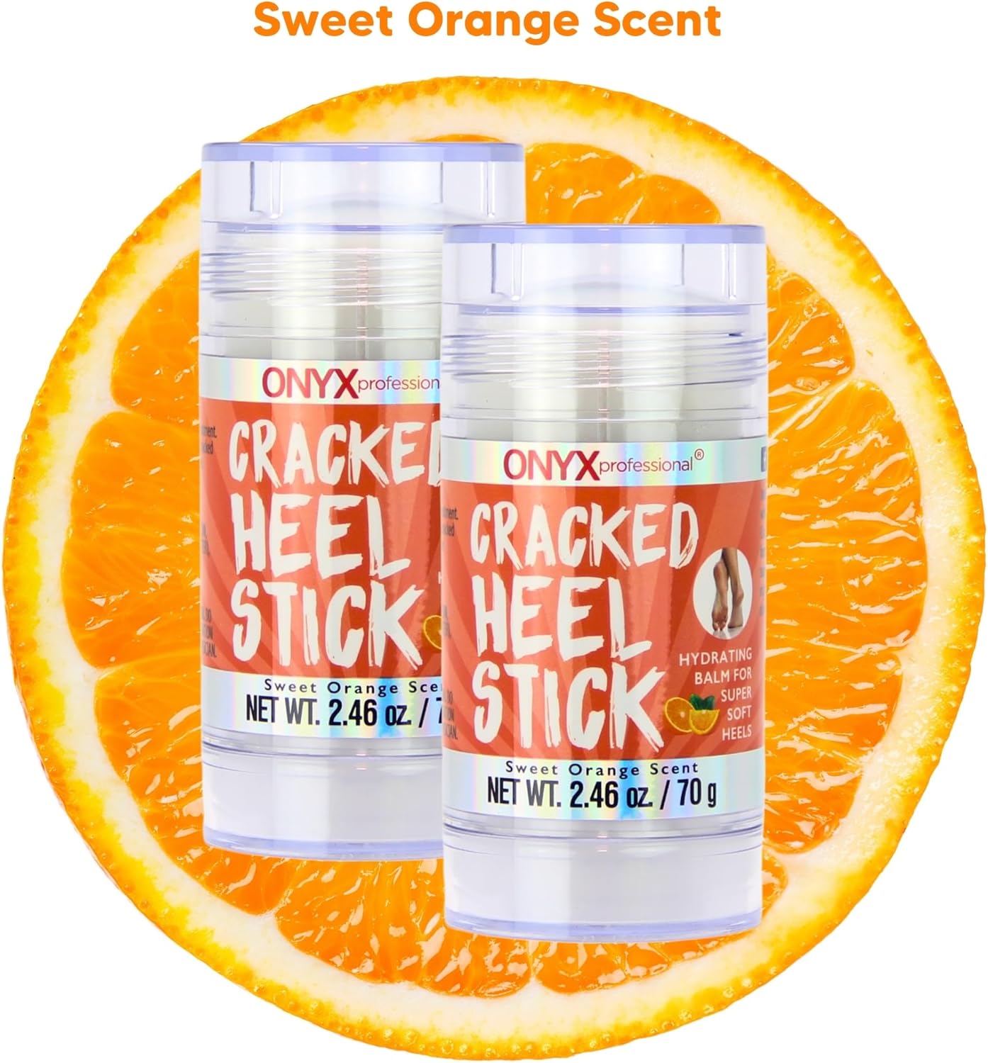 Onyx Professional Cracked Heel Repair Balm Stick for Dry Cracked Feet Treatment, Orange Scent, 2 pack - Moisturizing Foot Balm, Rolls On, No Mess Like Foot Cream or Foot Lotion, Heel Treatment