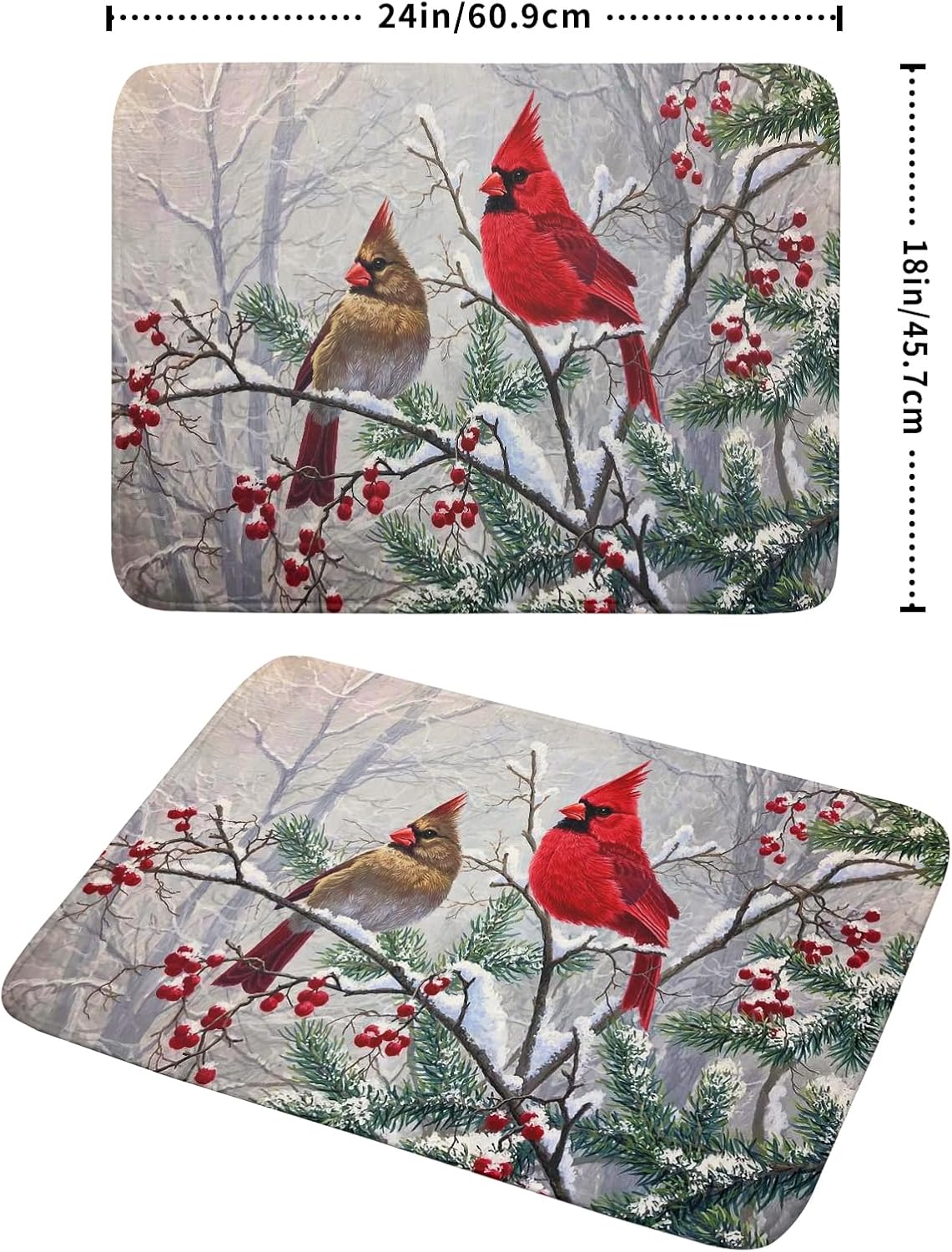 Red Bird Dish Drying Mat Merry Christmas Dishes Pad Absorbent Fast Dry Dish Drainer Mat Protector for Kitchen Counter 18 x 24 Inches