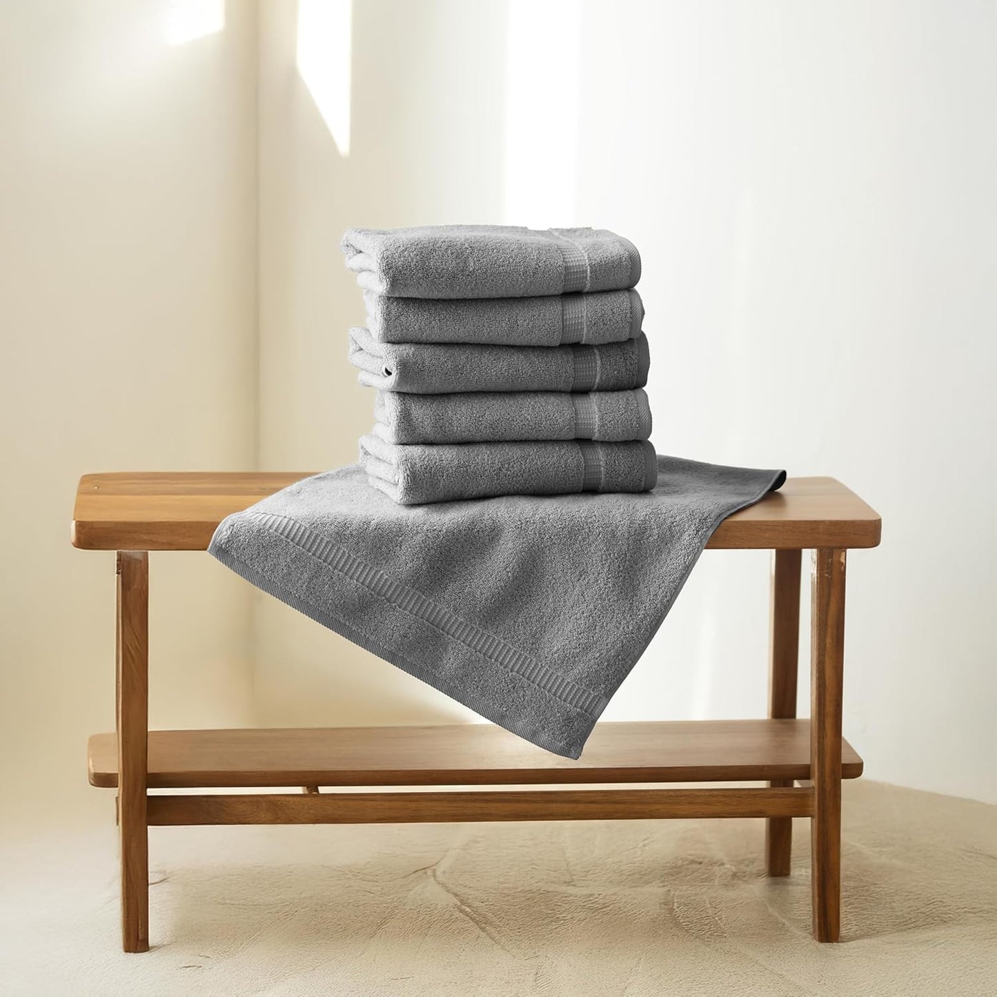 SALBAKOS 100% Turkish Cotton Hand Towel Set of 6 16x30 inch | Heirloom Quality | Hotel & Spa Collection | Ultra Soft, Super Absorbent, Long Lasting Hand Towels | Made in Turkey (Gray, 6 Hand Towels)