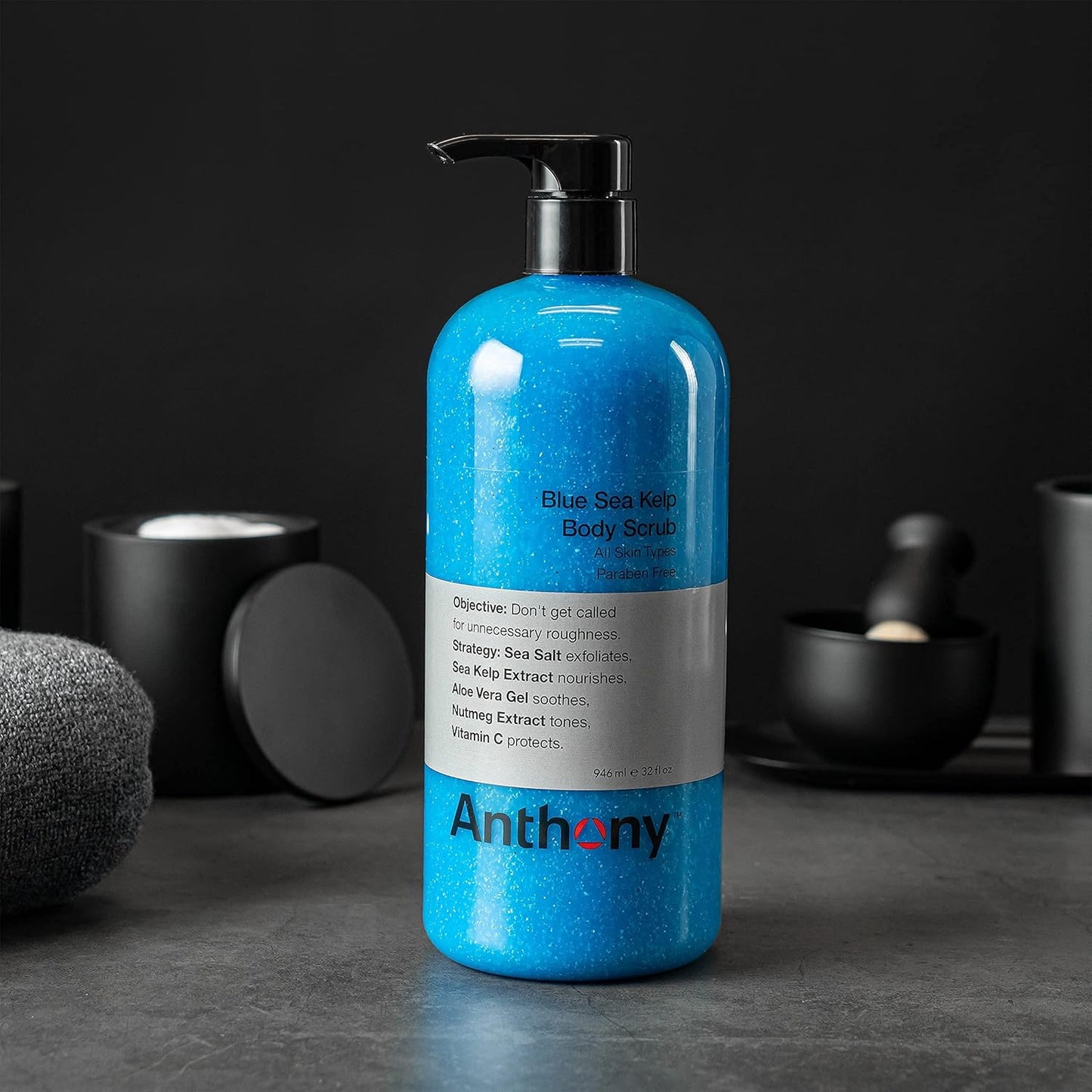 Anthony Exfoliating Body Scrub, Sea Salt, Vitamin C & Aloe Vera, Deep Cleans, Smooths Rough Patches, Soothes & Protects Skin, Hydrating Blue Sea Kelp Body Wash, 32 Fl Oz