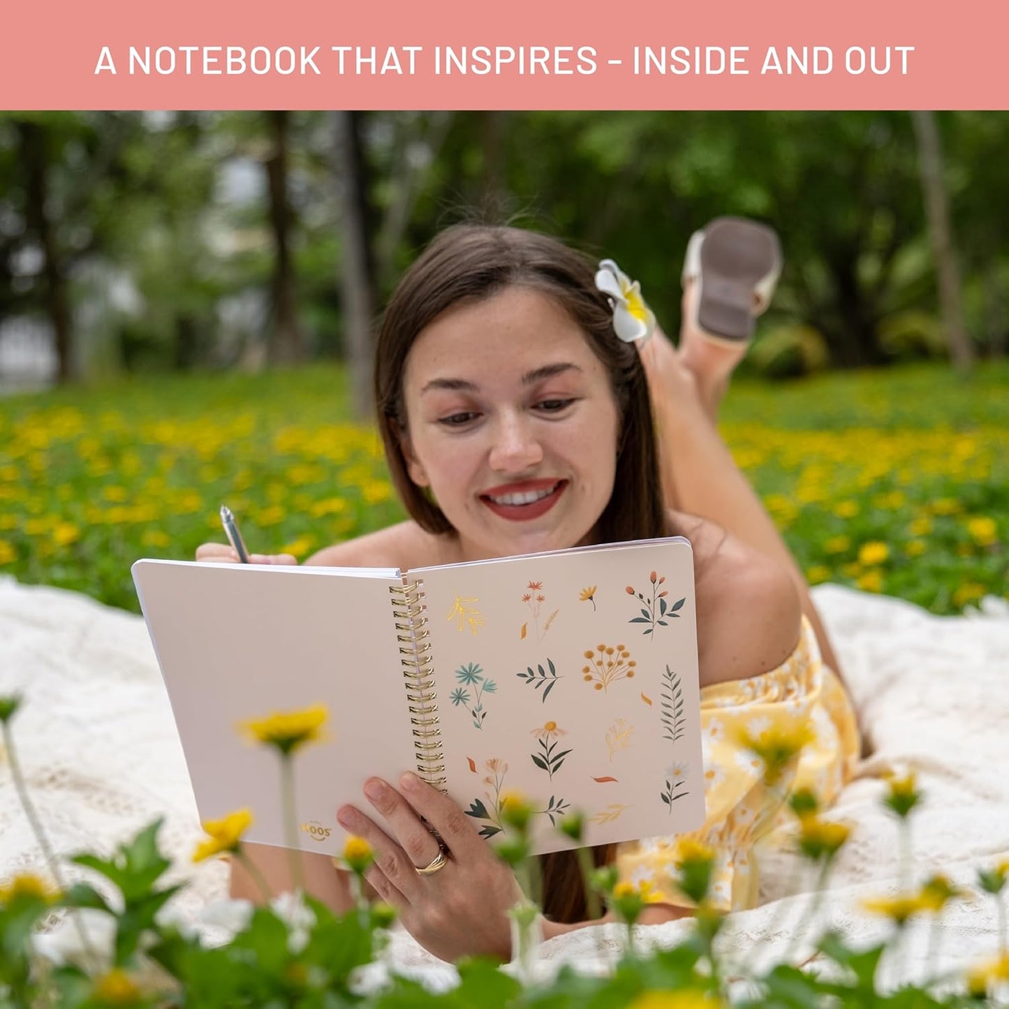 Happy Hoos® Aesthetic Spiral Notebook - 6.25" x 8.25" College Ruled Journal Notebook - Hard Cover Writing Journal for Work, School, Travel, More - Floral Notebook 8 Seasonal Designs(Summer Garden)