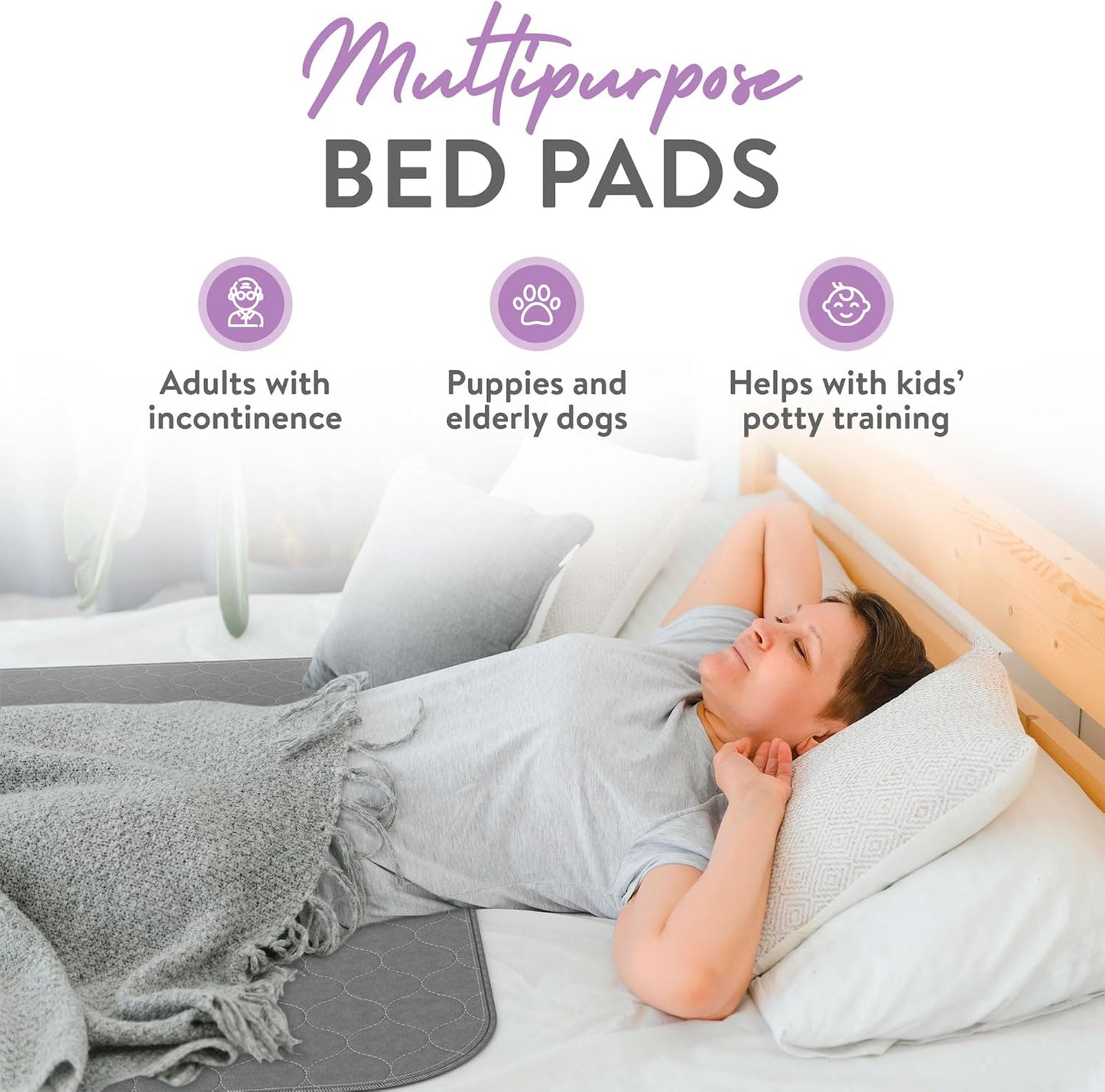 Inspire Underpads | Stain Hiding Gray Reusable Incontinence Bed Pads | Waterproof Mattress Pad | for Adults Babies and Dogs (34 X 36 - 2 Pack)
