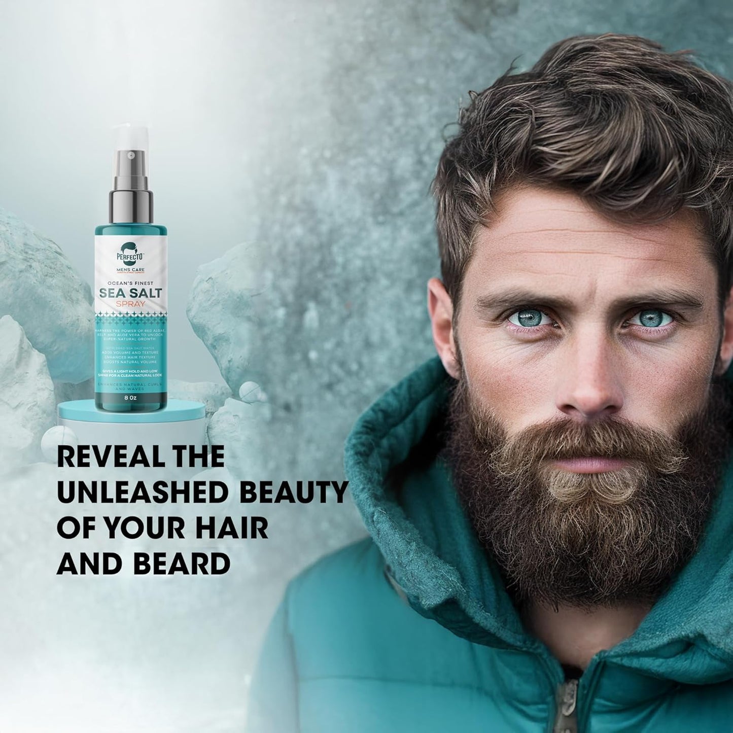 Perfecto Sea Salt Spray for Men Hair Care Spray with Kelp, Natural Sea Salt Hair Texturizing For Men & Women, Adds Instant Volume, Texture, Thickness, & Light Hold Thickening Hair Spray Added Volume