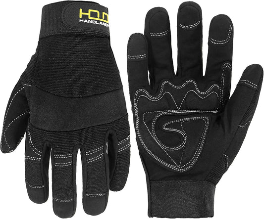 HANDLANDY Work Gloves for Men & Women, Utility Mechanic Working Gloves Touch Screen, Flexible Yard Work Gloves