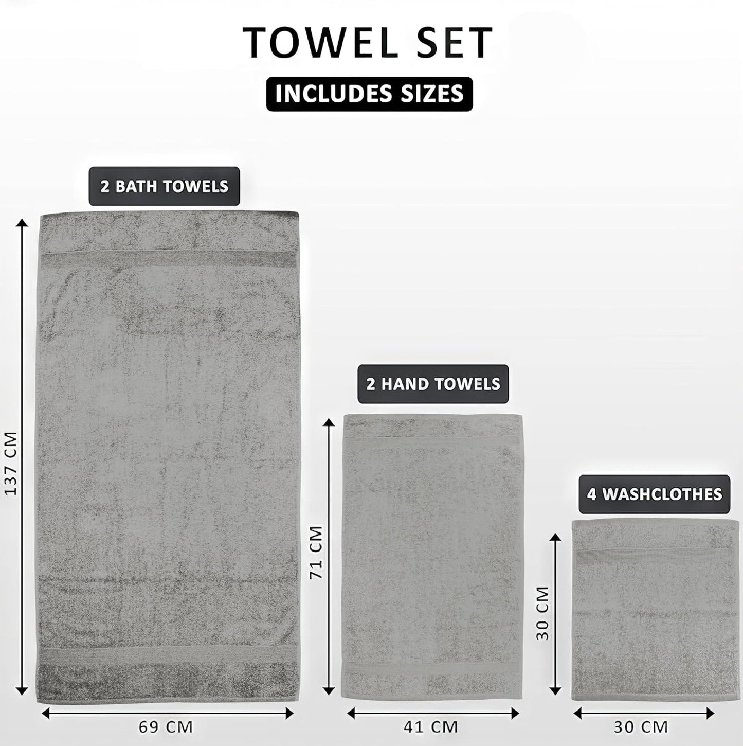 Softolle Luxury 8 Piece Towel Set, 2 Bath Towels 2 Hand Towels 4 Washcloths, Towels for Bathroom, Home, Spa & Gym - Highly Absorbent (Silver Grey)