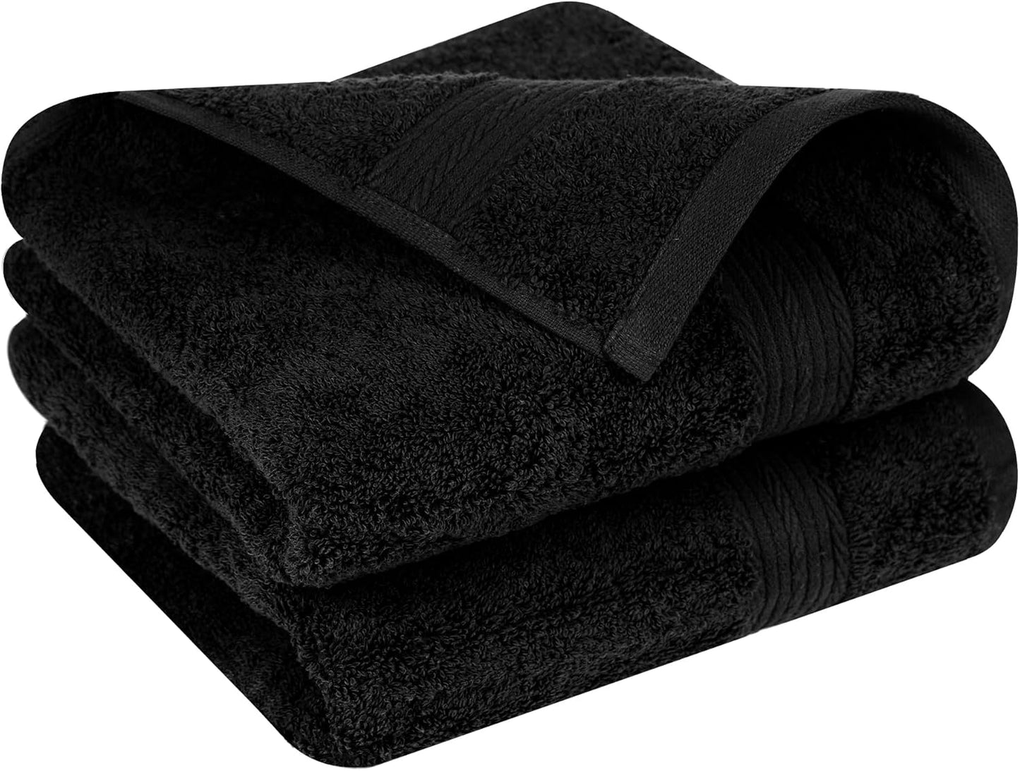 Ample Decor Hand Towels for Bathroom Set of 2, 18 X 28 Inch 600 GSM 100% Cotton, Absorbent- Black