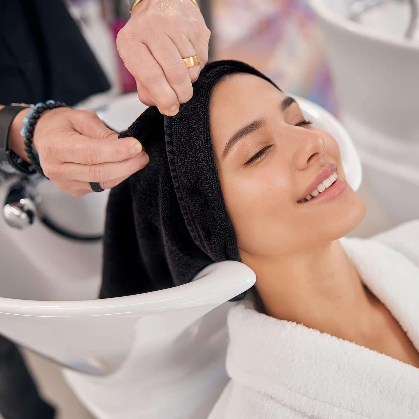 New Microfiber Hair Drying Salon Towels, Quick Dry, Lint Free, 2 Pack (Black)