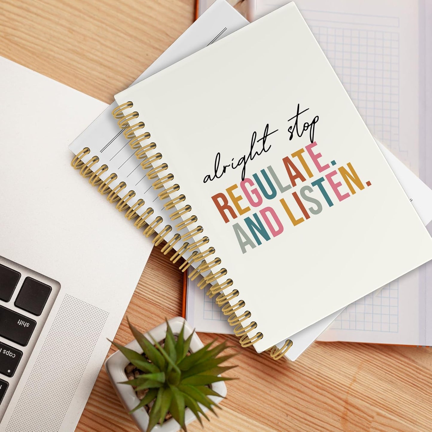 CUANFDDSF Mental Health Notebook, Mental Health Therapy Journal Notebooks for Women, Counselor Gifts for Women,School Supplies, Alright Stop Regulate and Listen Hardcover Spiral Notebook 5.5x8.3 Inch