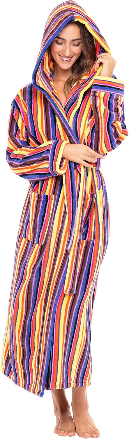 Alexander Del Rossa Womens Robe, Long Plush Bathrobe with Hood, Hooded Robes for Women Plus Size Bath Robe